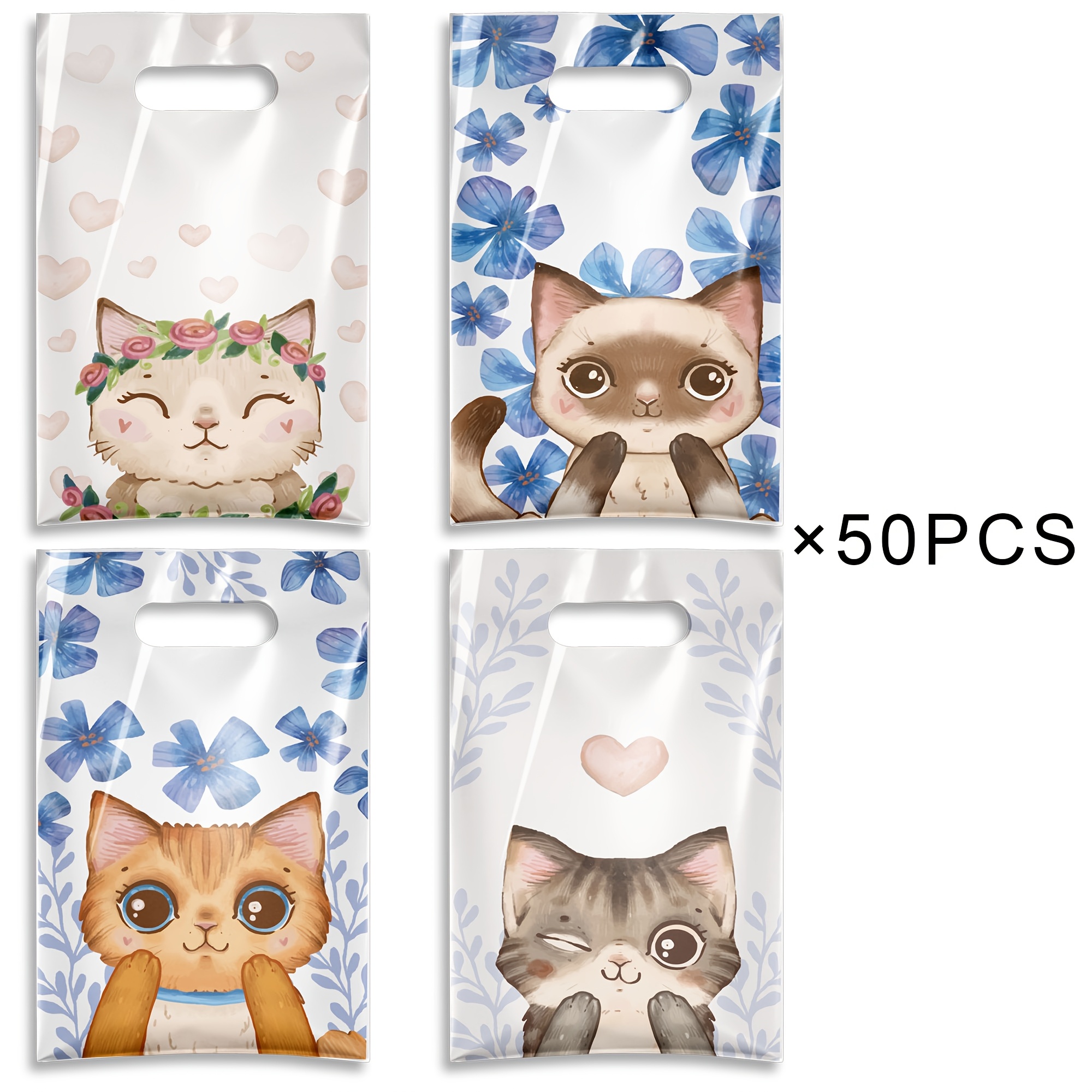 TEMU Handbag With Cat Pattern, Cute , 4 Styles Mixed, Small Gift Bag, Cute Cartoon Cat Gift Bag