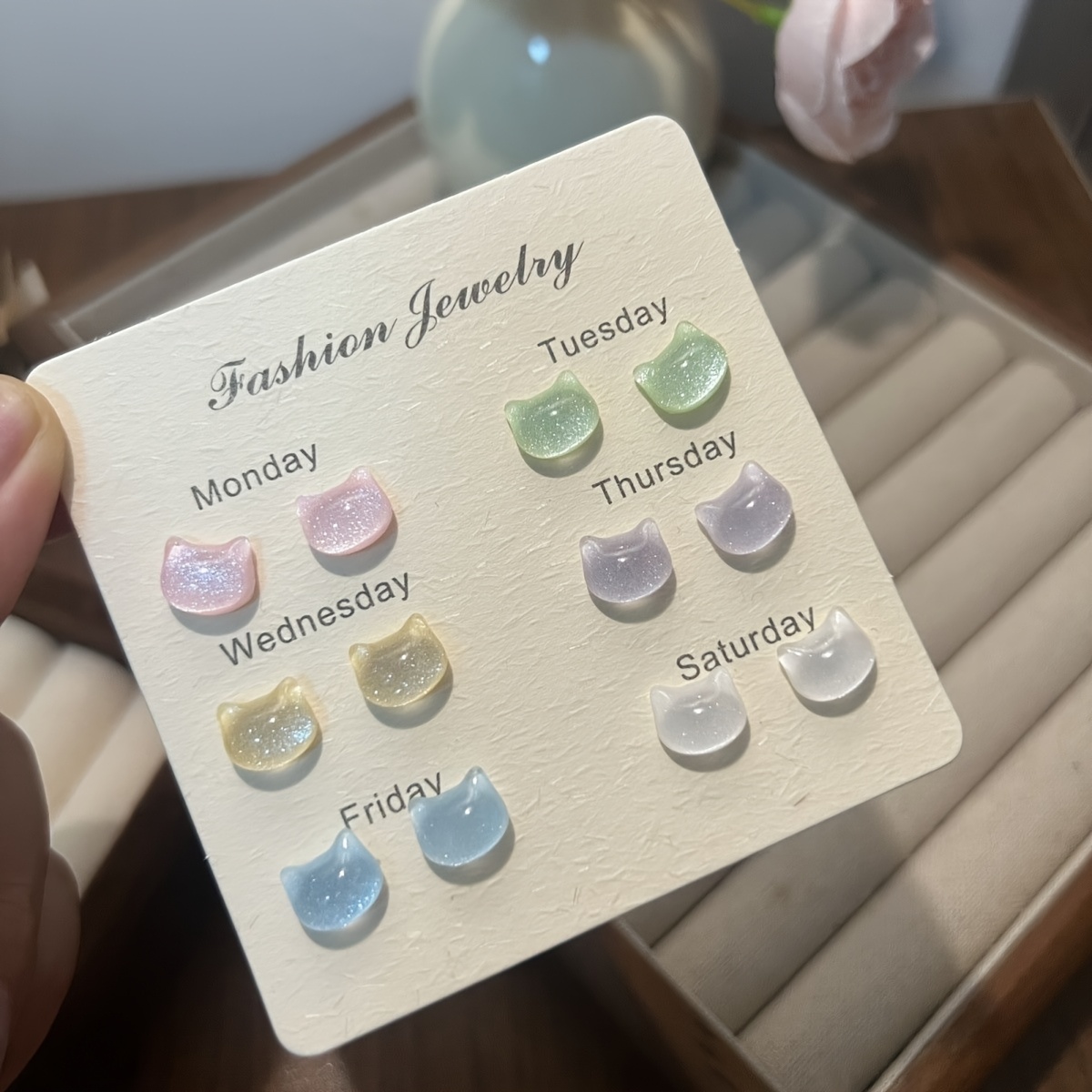 TEMU 6-pair Set, Resin Stud Earrings, Easy And , Ultra-sparkling Resin Aurora Cat Stud Earrings, Resin Ear Needles And Earrings Hypoallergenic