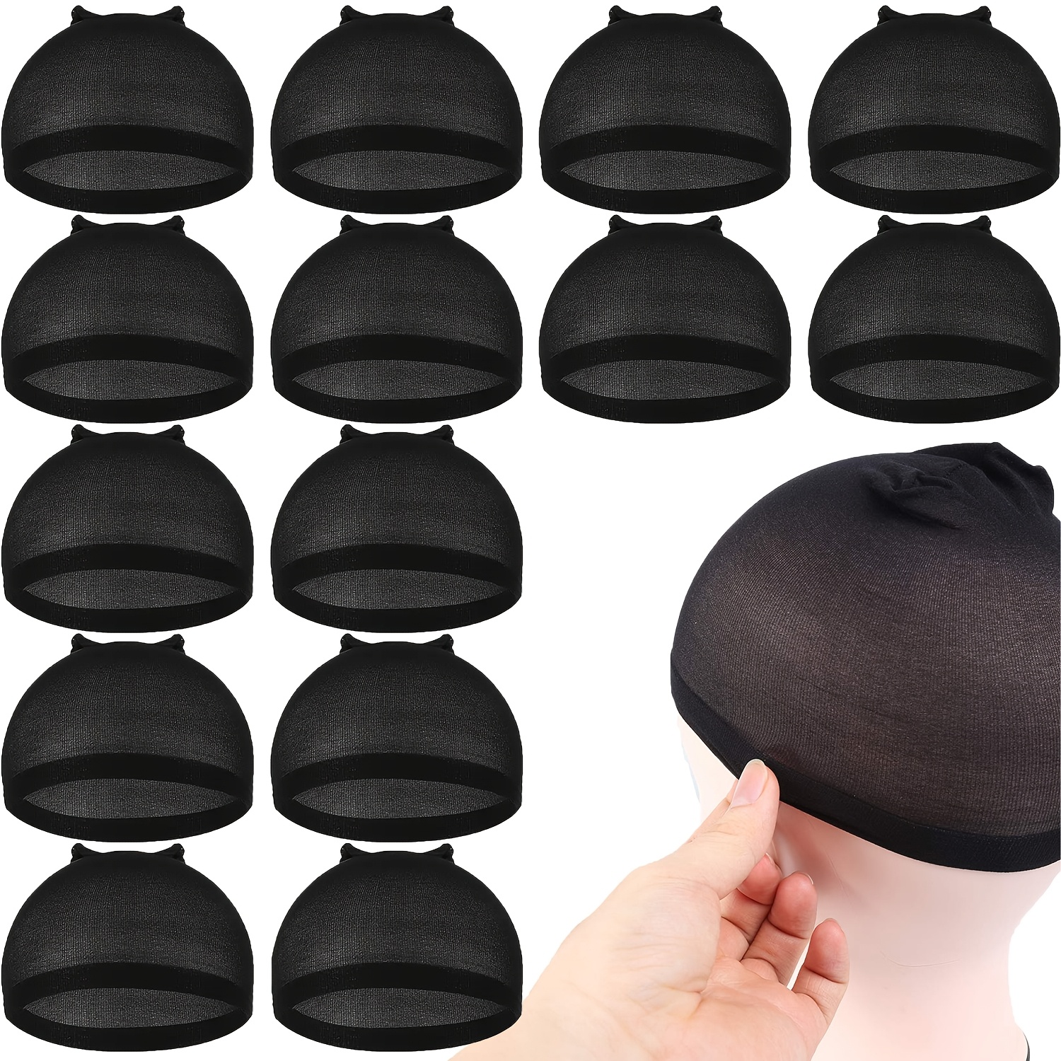TEMU Paquete de 14 piezas de redes para pelucas negras de nailon elástico tipo media, adecuadas para confección de pelucas, extensiones de cabello, ,