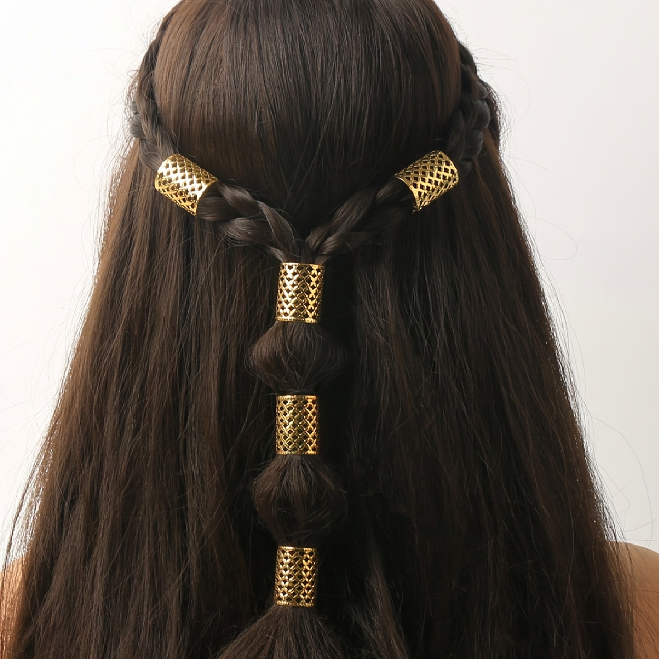 5pcs Golden Large Mesh Hair Clips & Braid Rings Suitable For Ramadan Party Gifts, Hollow-out Hair Hoops For Braids,, Elegant Hair For, Braiding Hair Rings For Daily Wear