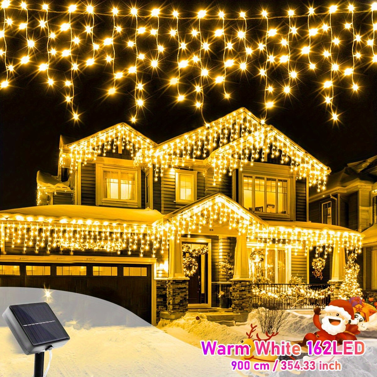 solar icicle string lights 96 led 162 led 8   5 49 9 01 meters long multicolor white warm white suitable for indoor outdoor christmas halloween thanksgiving holidays weddings and party decorations smart sensor