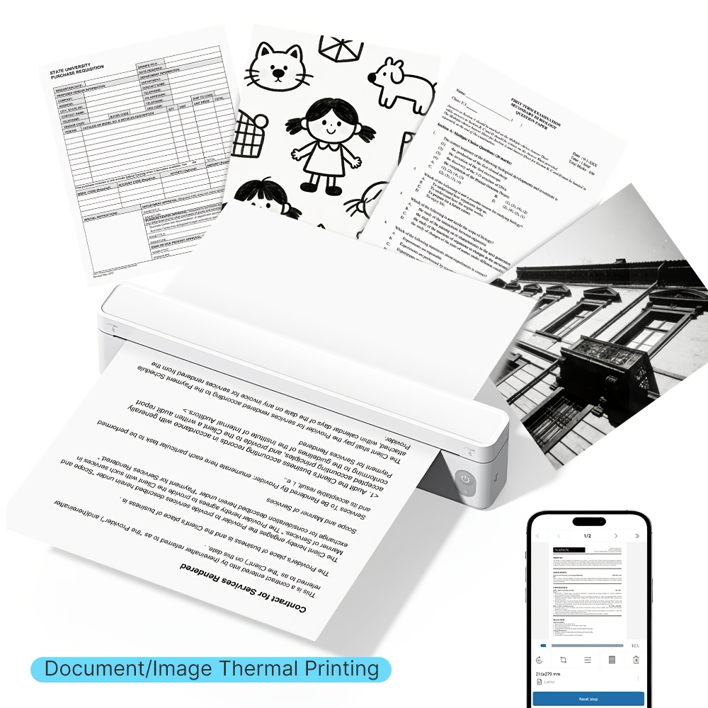 A10a Inkless Portable Printer, Portable Printers Wireless, Thermal Printer For Phone Laptop, Mobile Printer For Office , Support 8.5'' X 11'' & A4 Thermal Paper