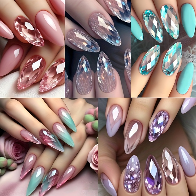 

120pcs Mixed Color System Almond Shaped Nail Tips Set Withgradient Glossy Finish, Middle Length Cat Eye Design With Jelly Glueand Nail File Included