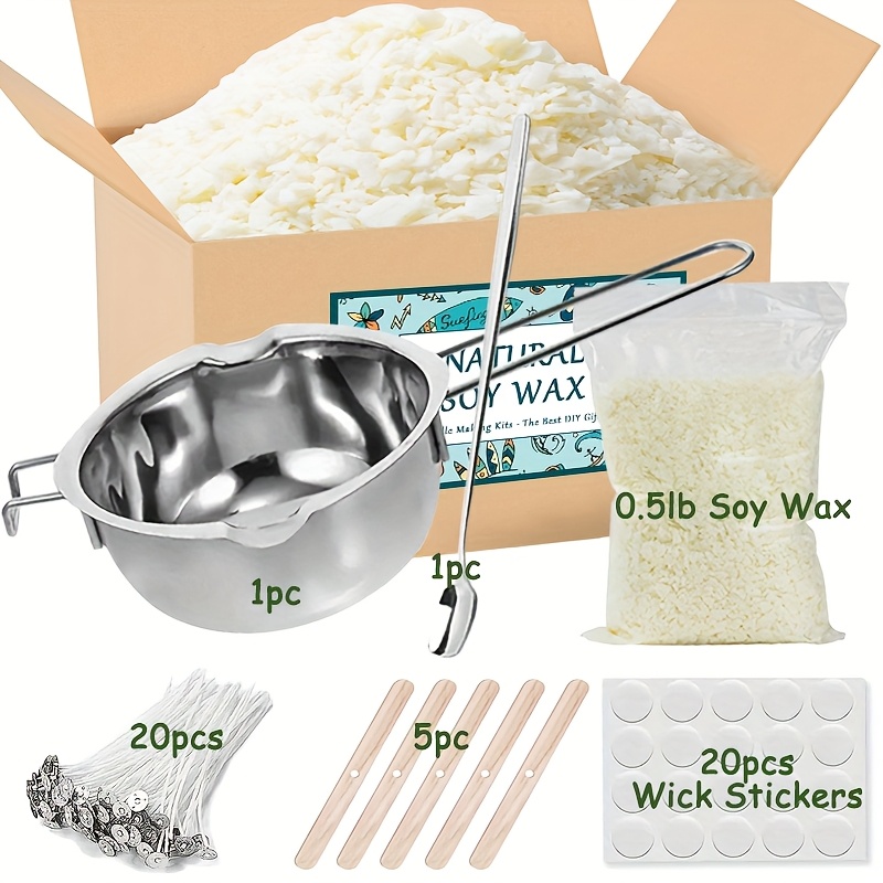 Image of Soy Wax - Candle Making Wax Supplies - Soy Wax, 10cm Pre-waxed Candle Wicks, & 5 Centering Devices - 1pc Wax With Handle For Candle Making - Stirring Spoon