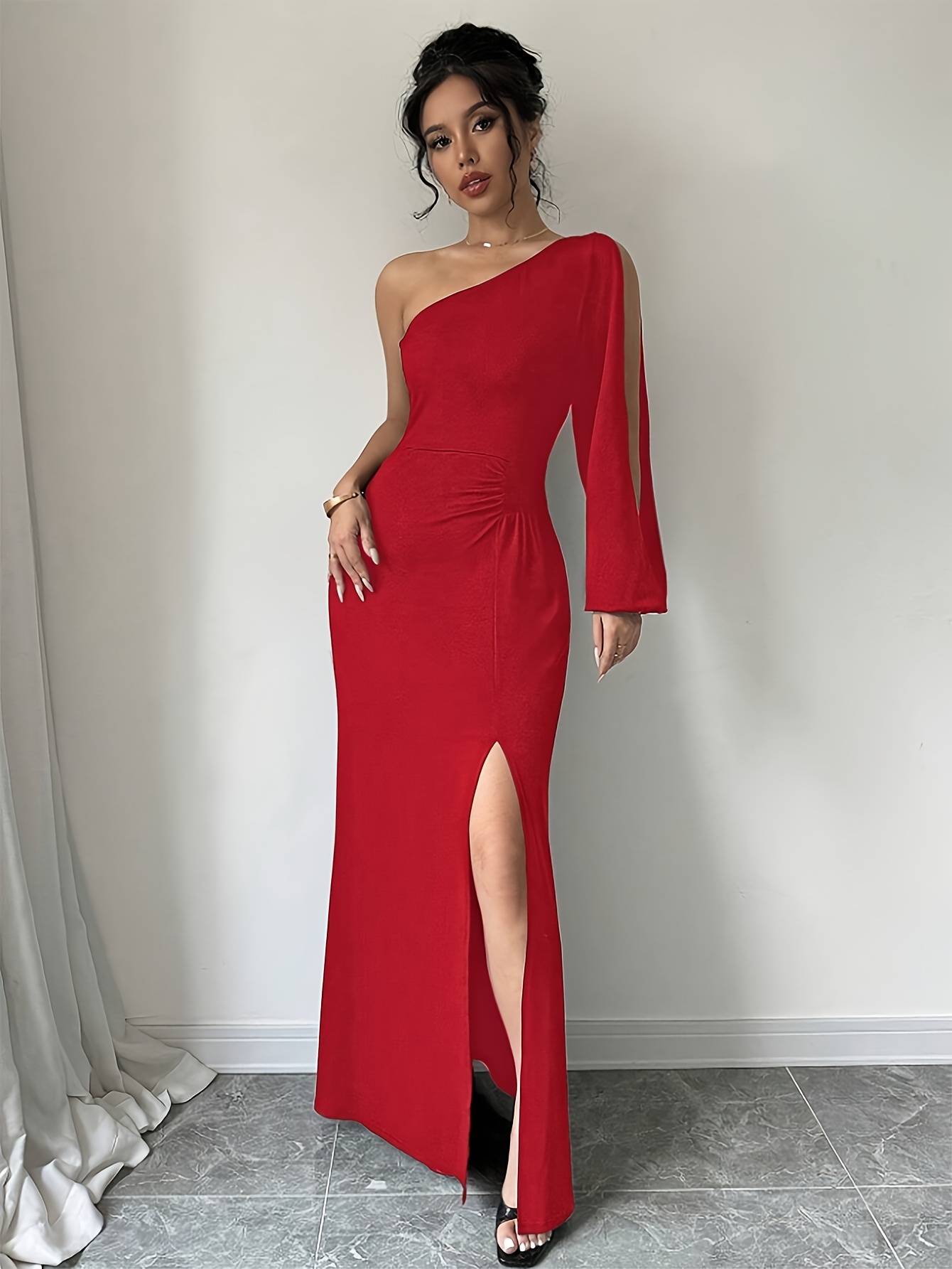 slim fit dress slacks Oat Texture Petal Long Slip Dress main image 0
