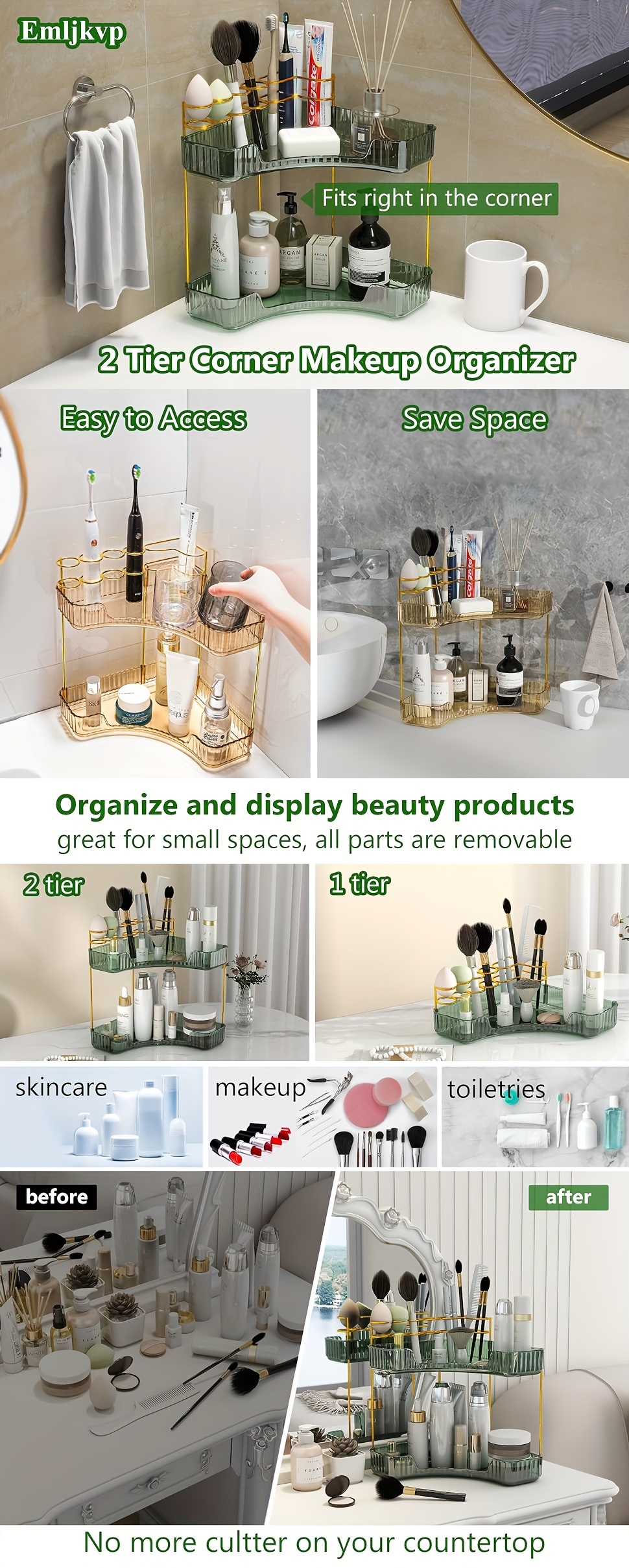 Cosmetic Organiser 2 Tier Corner Shelf Cosmetic Skincare - Temu
