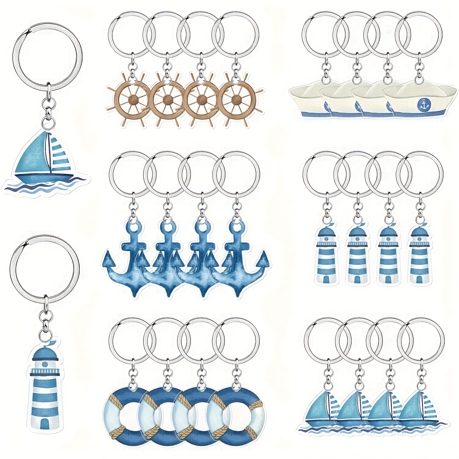 TEMU Gift For Her/him 24pcs Ocean Themed Keychain Set, Perfect For Birthday Party Decorations, Showcasing Acrylic Designs Of Ocean-related Items Such