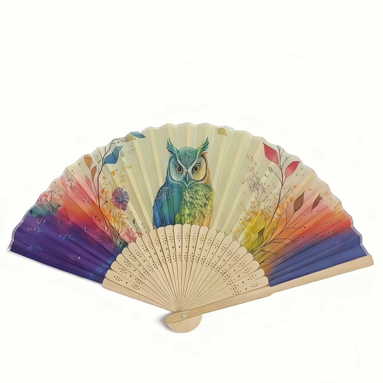 TEMU 1pc Retro Owl Folding Fan With Wood & Suitable For Dancing, Cosplay, Photography, Makeup - Vintage Owl-themed Handheld Cooling Fan For Parties,