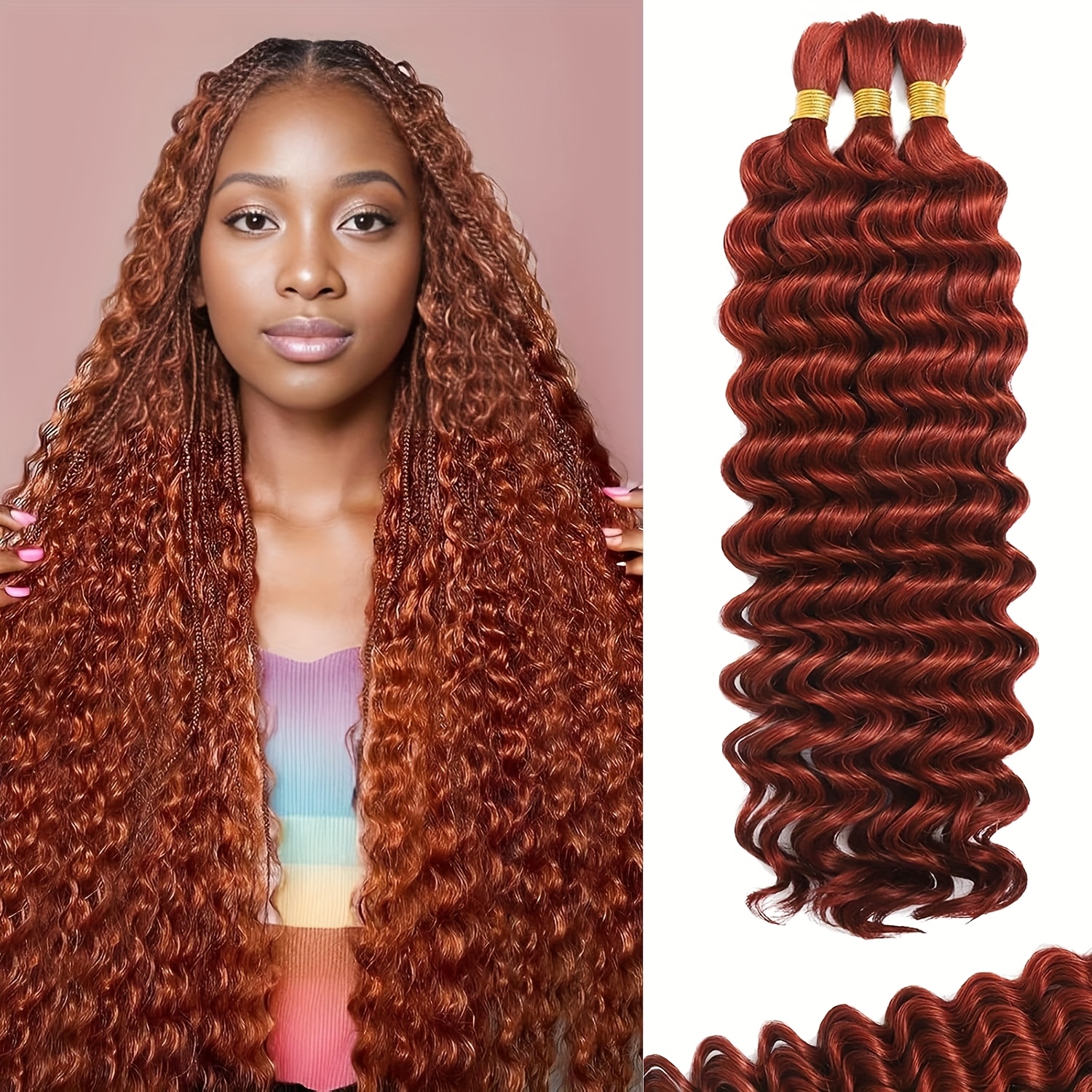 burgundy brown human braiding hair boho braids deep wave - Temu display picture 2