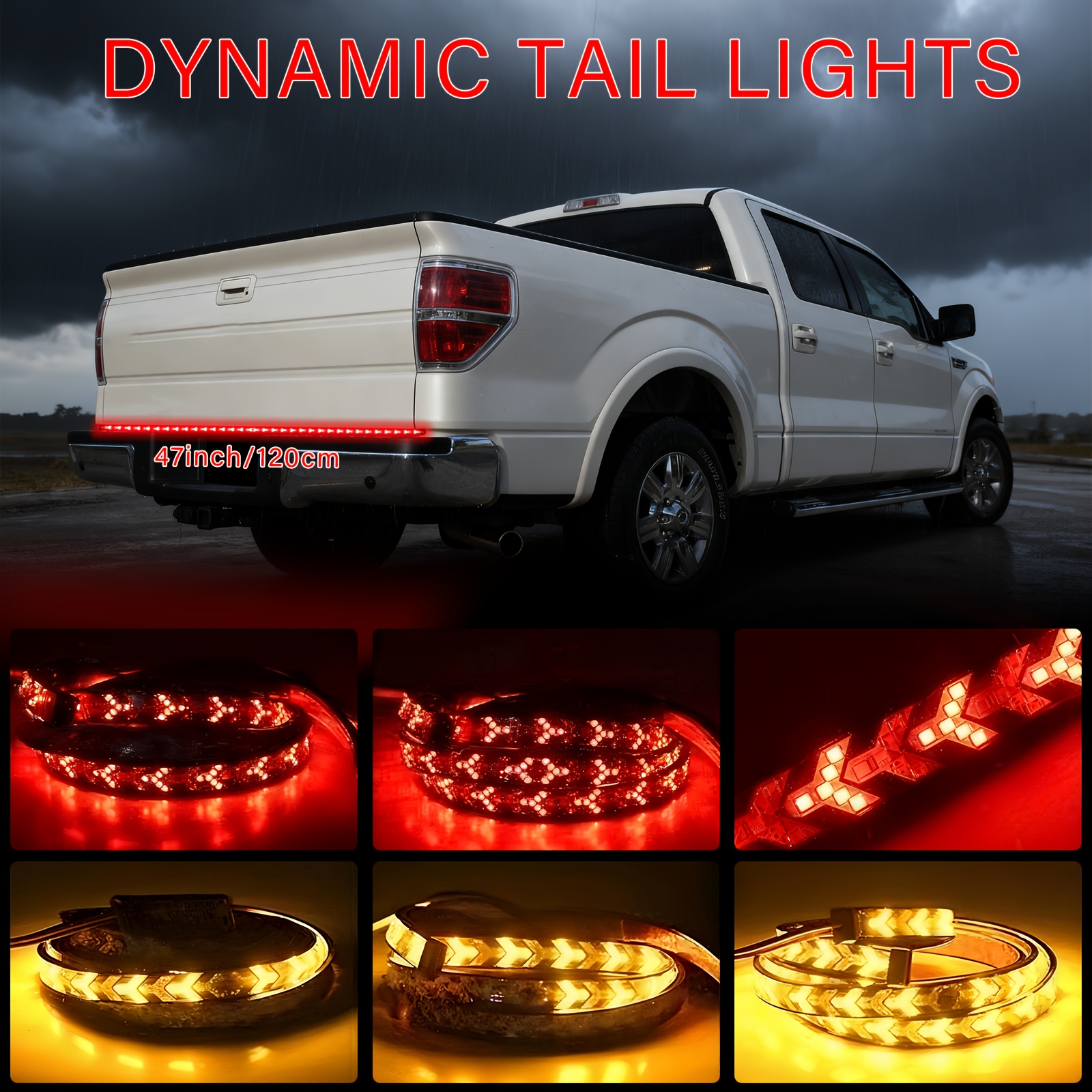 TEMU 1pc, 60-inch Led Tailgate Striped Light Designed For Trucks, Modern Vehicle Exterior Lighting, Featuring High Brightness Anti-rear-end Led Light