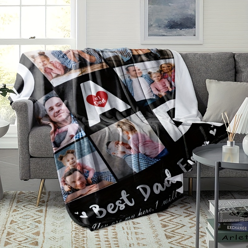 TEMU 1pc Custom Photo Text Blanket, Personalized Gift For Dad From Daughter/son, Custom Blanket For Men, Father, Grandfather, Uncle, Brother