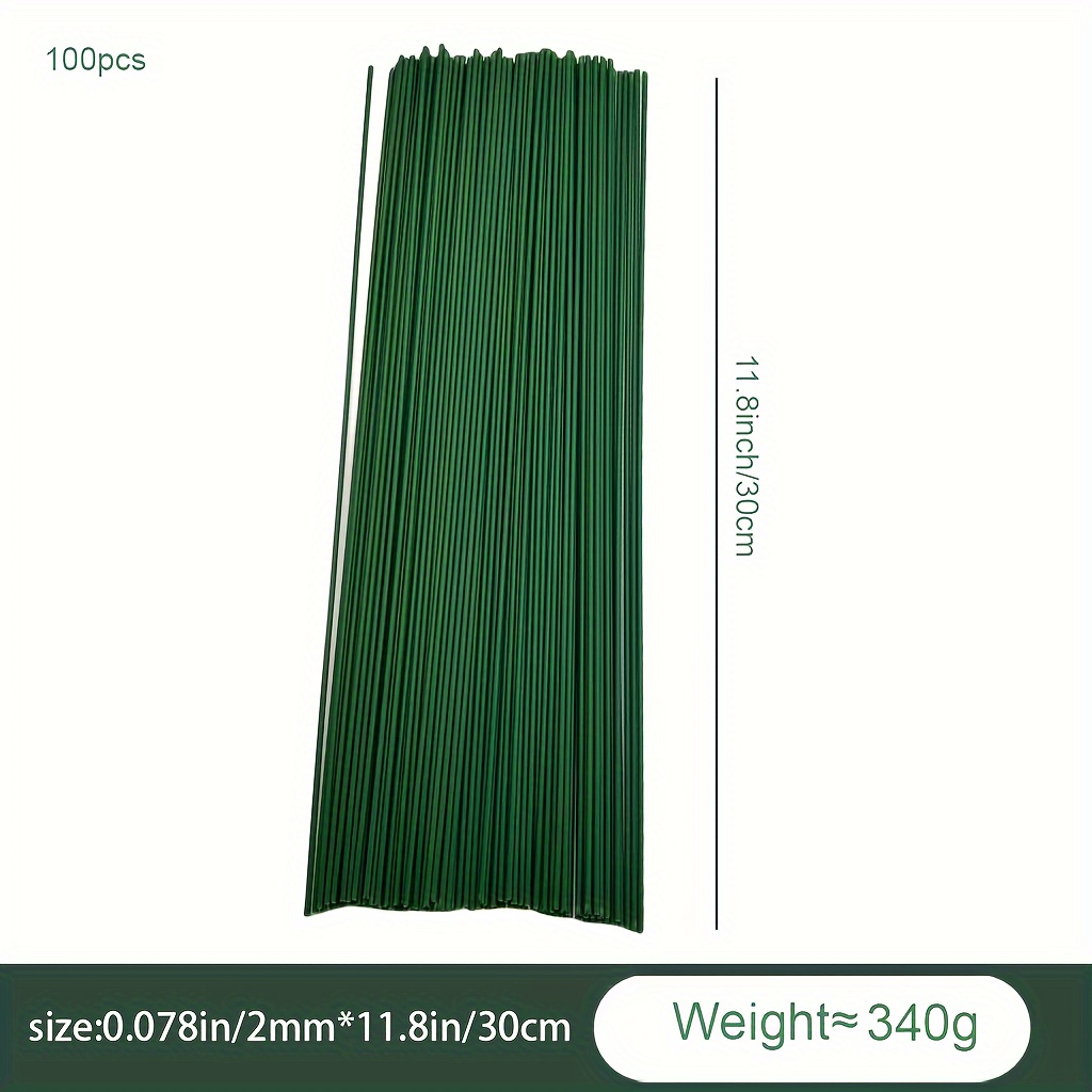 100pcs Floral Flower Stem (30cm/11.8 Inch) Wirediameter 2mm, Glue-coated Iron Wire Flower Rod Iron Wire Flower Pattern Iron Wire Glue-coated Material Simulation Flower Additions And Handicrafts