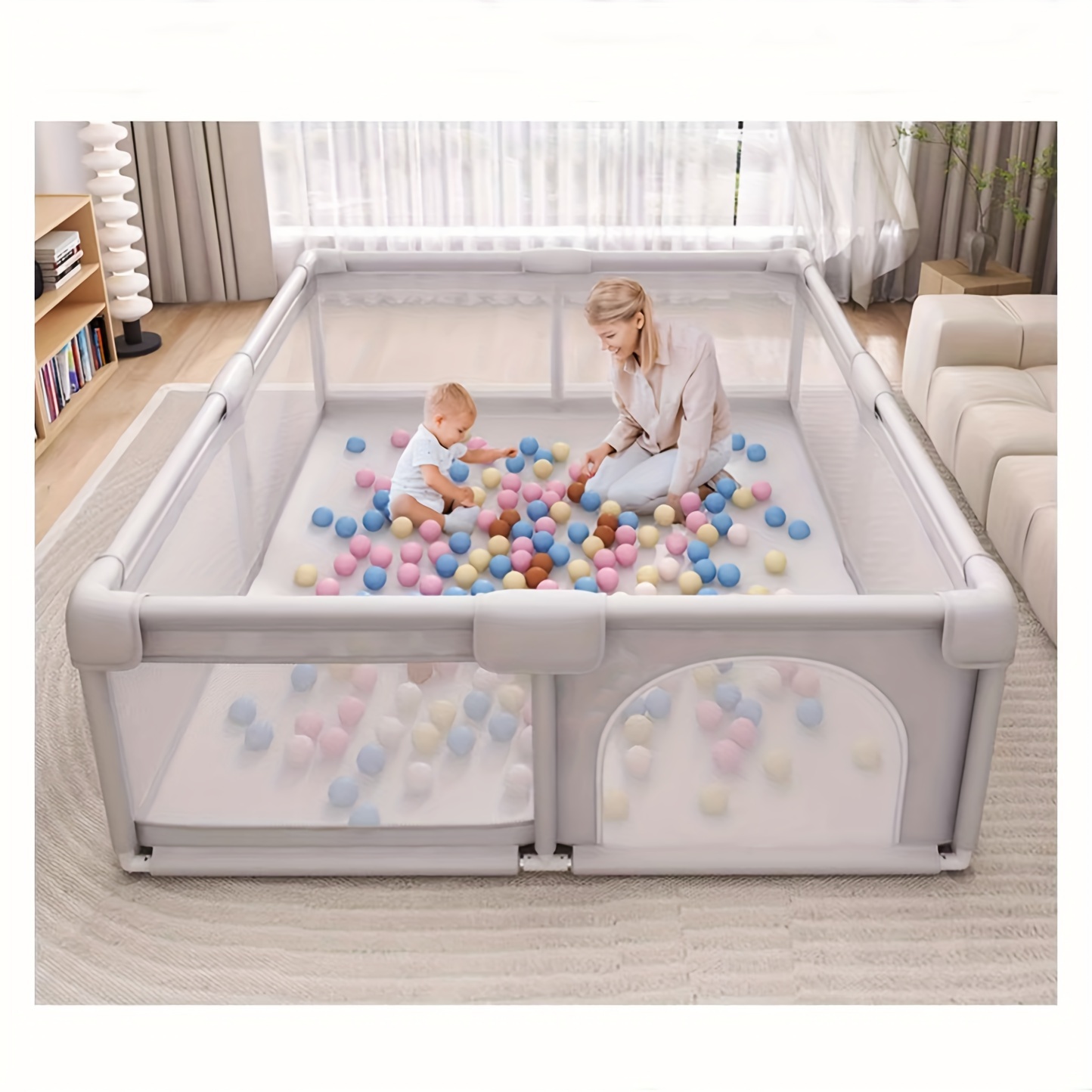 extra large 47 2   playpen with safety     easy clean polyester indoor outdoor use thick   zippered door     play entertainment playpen for   details 6