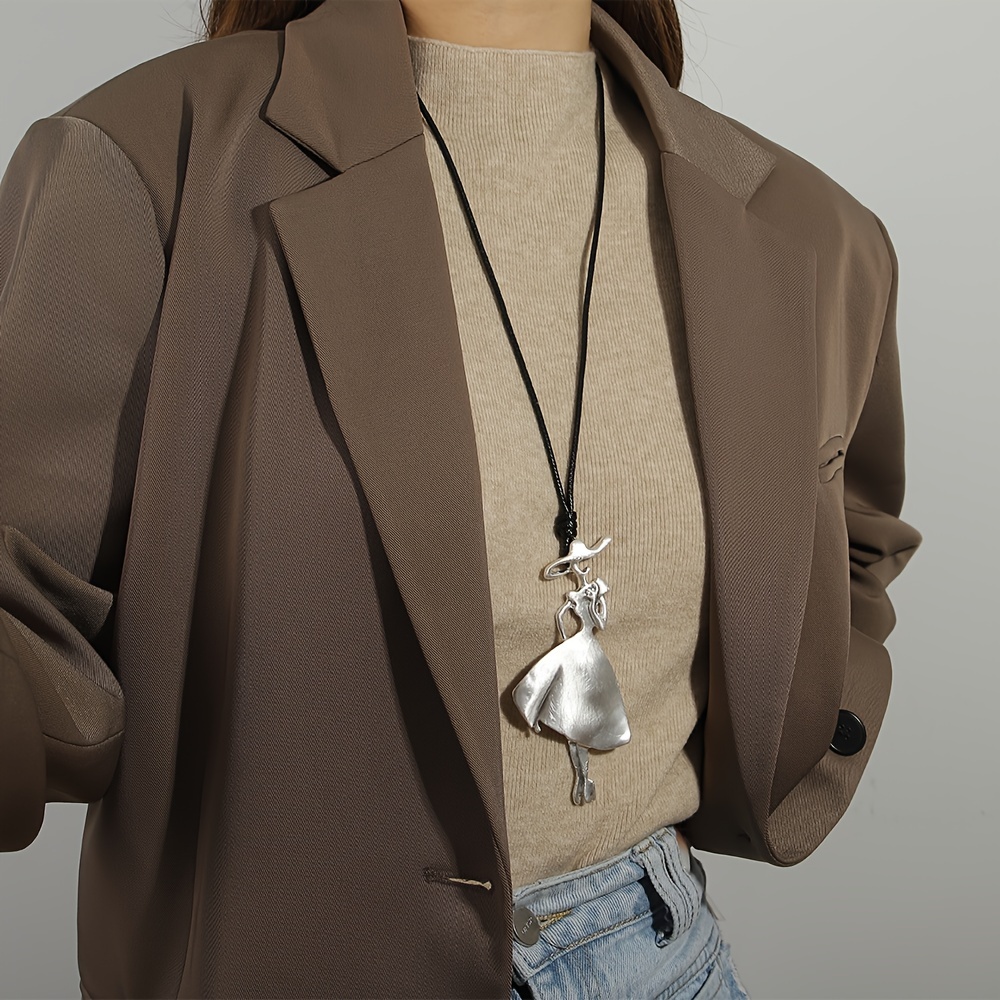 

1pc Retro Long Sweater Chain Silvery Brushed Elegant Women's Pendant Necklace Autumn And Winter Ladies' Accessories Gift For , Valentine's Day Gift