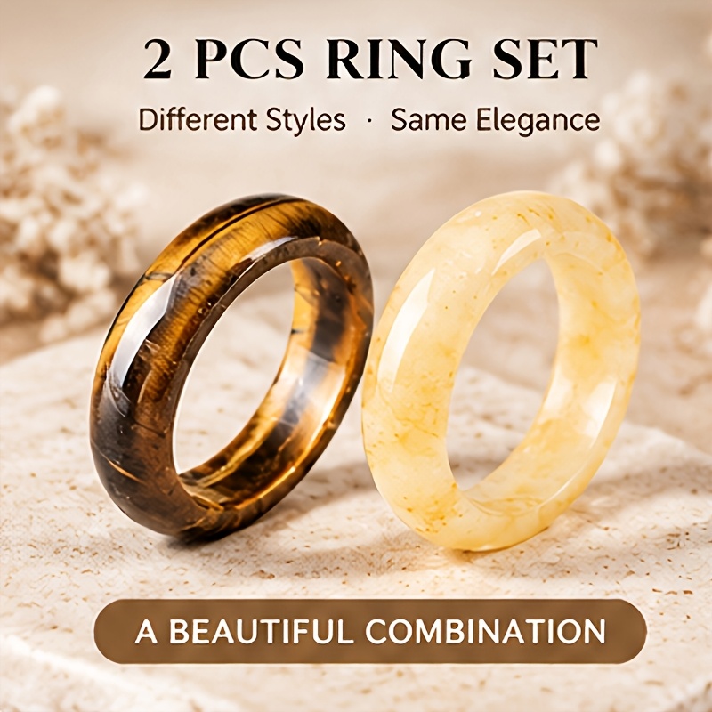 2pcs Tiger's Eye and Citrine Dual-Color Ring Set for Women