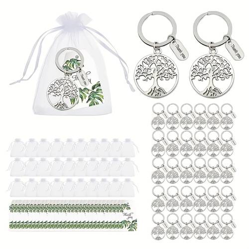 Artikelbild lebensbaum schlüsselanhänger geschenkset mit 90 teilen: enthält 30 grüne blatt danke-karten, 30 weiße sandsäcke und 30 schlüsselanhänger aus metalllegierung - für die abschlussfeier, , thanksgiving, lehrertag, geburtstagsfeiern, ruhestandsversorgung