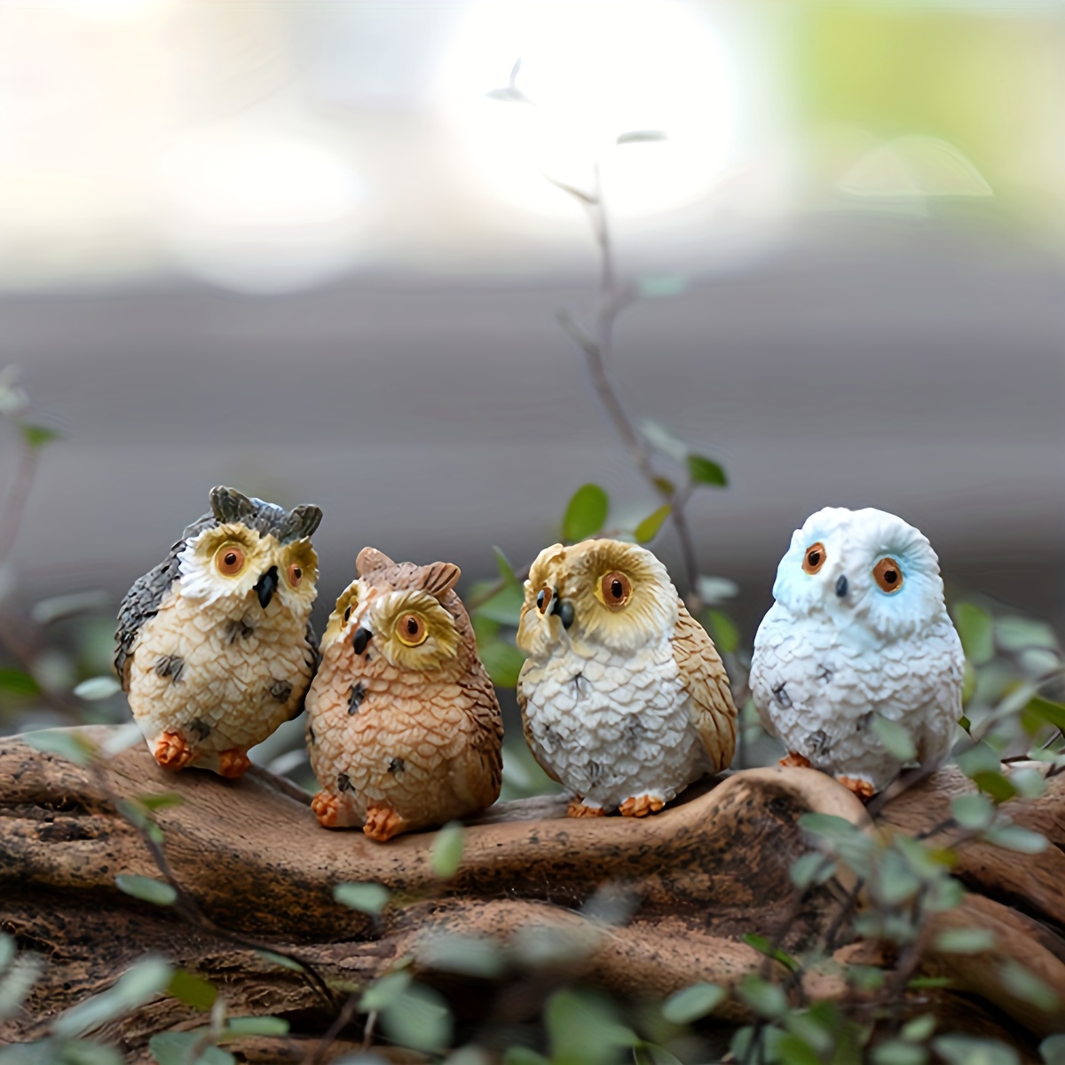 

4pcs Miniature Cute Owls Statue Ornament, Moss Micro Landscape, Resin Owl Figurines With Exposed Feet, Creative Greenery Gift, Garden Decor Ornaments