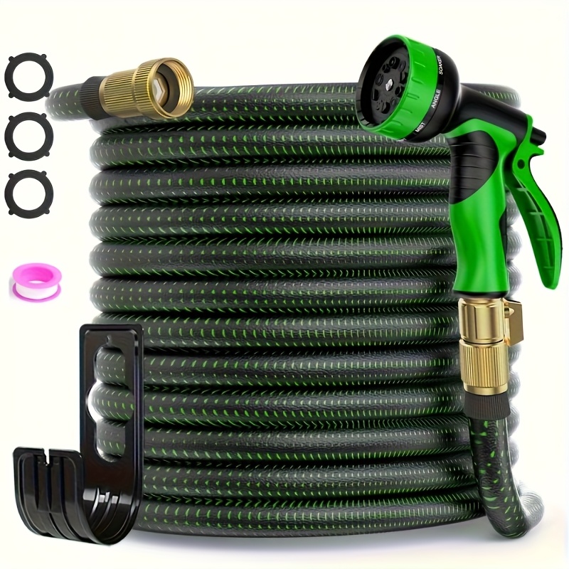 

Rubber Garden Hose With Metal Connectors, 3/4" Diameter, Thread For Car Wash & Irrigation - Garden Hose Accessories