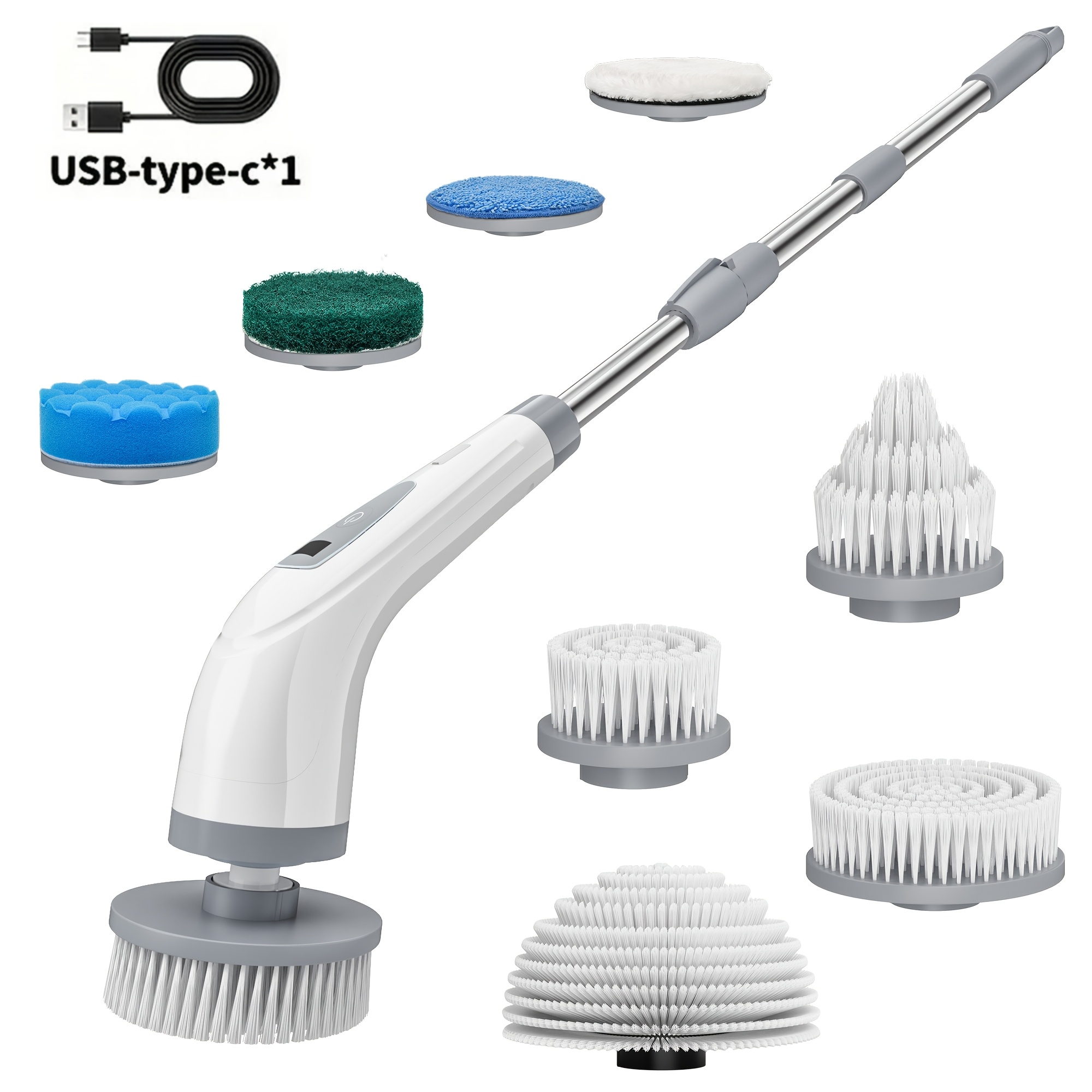 2025 Electric Spin Scrubber, Dual Adjustable Cordless Electric Scrubber For Cleaning, Adjustable & Detachable Handle Shower Scrubber With 7 Replaceable Brush Heads For Floor, Bathroom, Tub, Tile