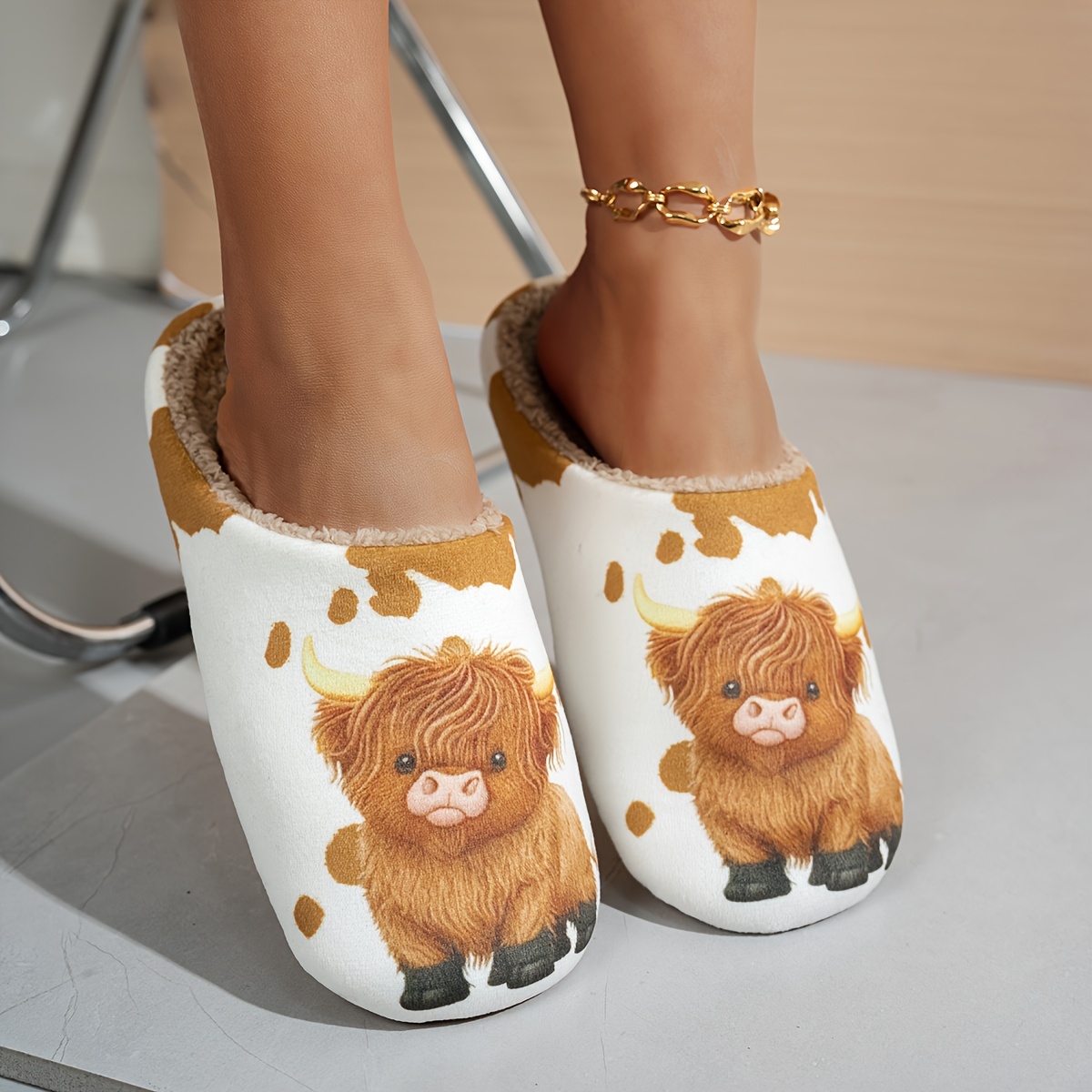 TEMU Pantoufles d'intérieur tendance et mignonnes à imprimés, pantoufles confortables et silencieuses pour couple, chaussures pour femmes