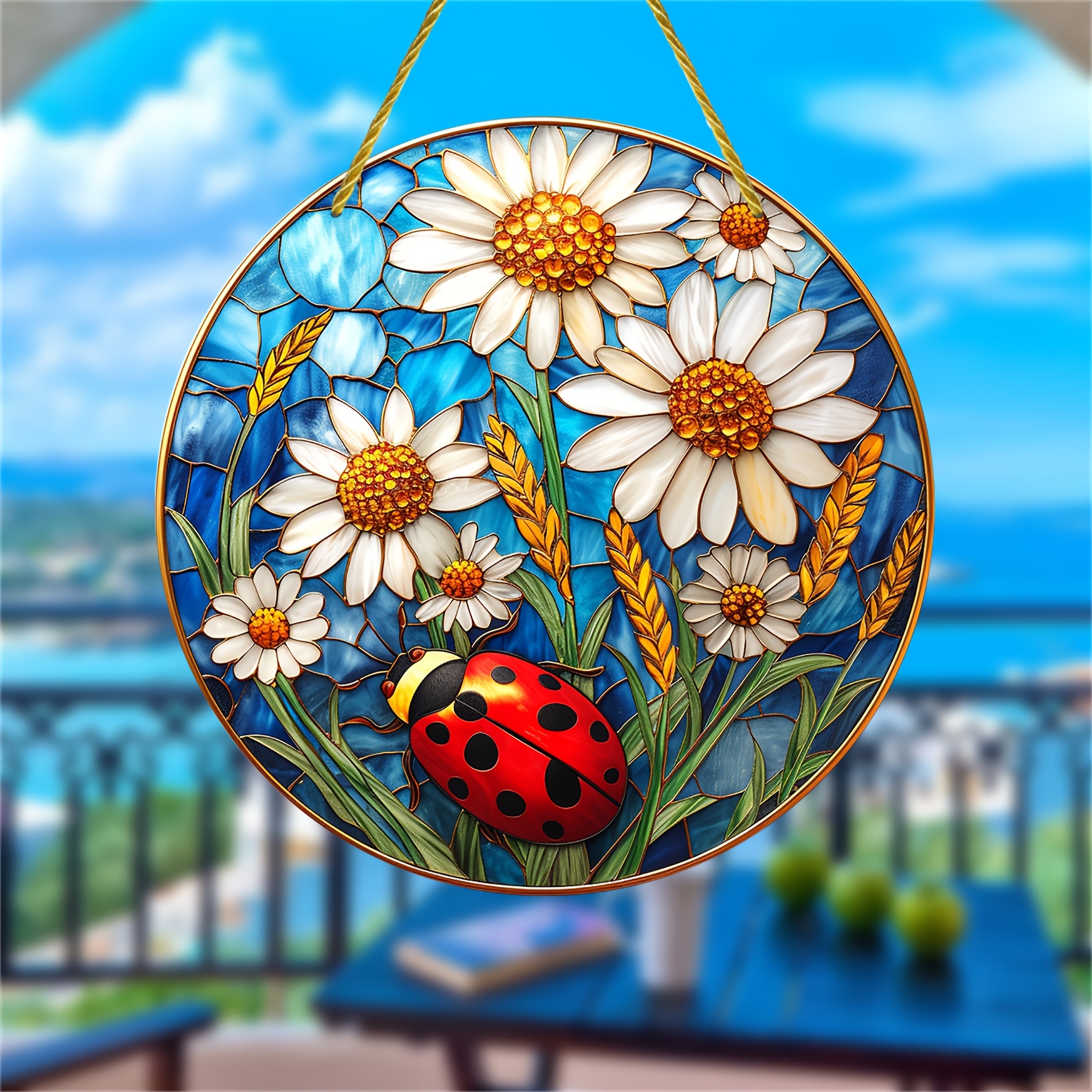 Stained Glass Suncatcher Sun Flower With Ladybug shops