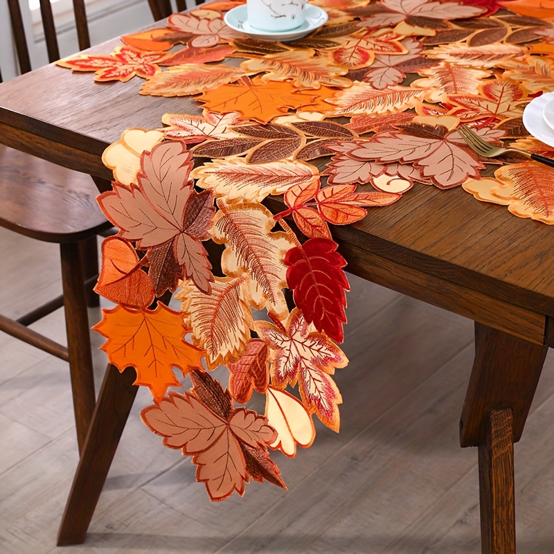 Thanksgiving & Herbst-Ernte Tischläufer – Doppelschichtiger Ahornblatt-Design, 100% Polyester Rechteckige Tischdecke für Esszimmer, Outdoor-Deko, Herbstliche Wohnaccessoires, Festlicher Stil,