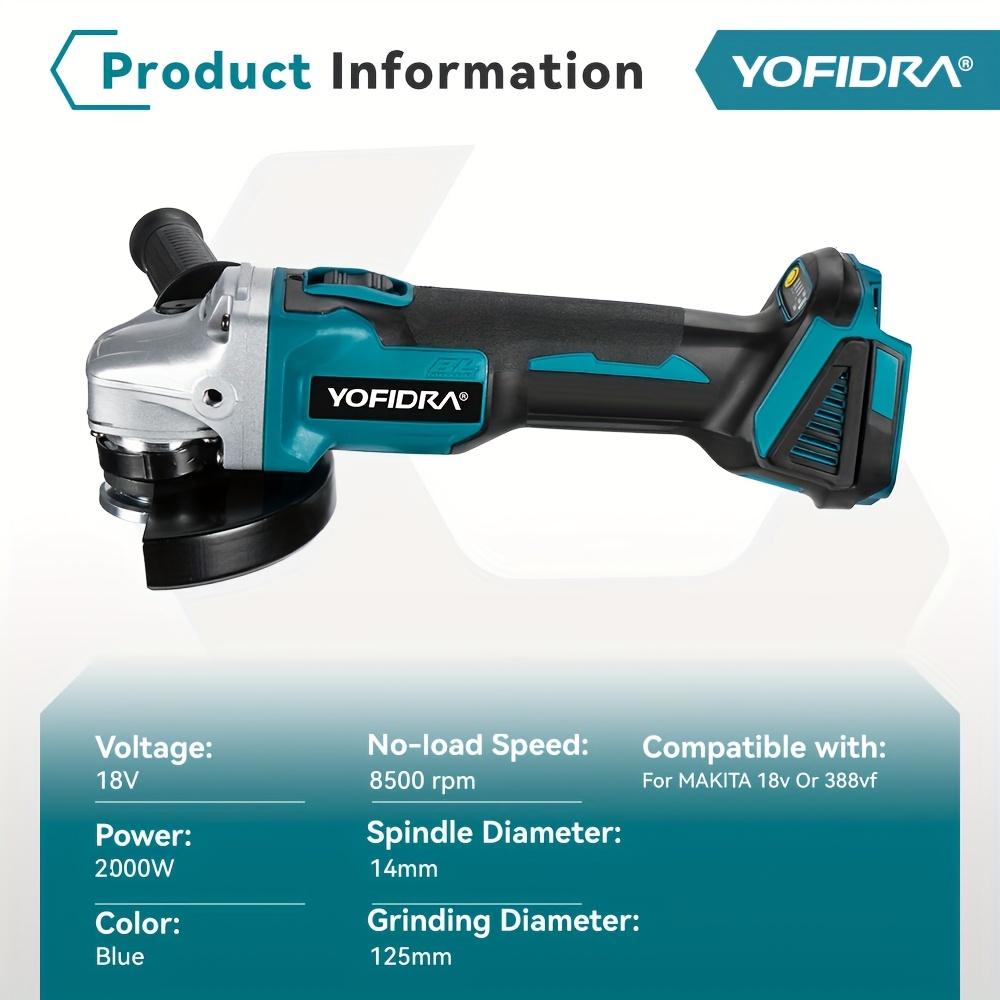 2000W Borstelloze Elektrische Haakse Slijper, 125mm Metalen Hout Slijpen en Polijsten Elektrisch Gereedschap Set