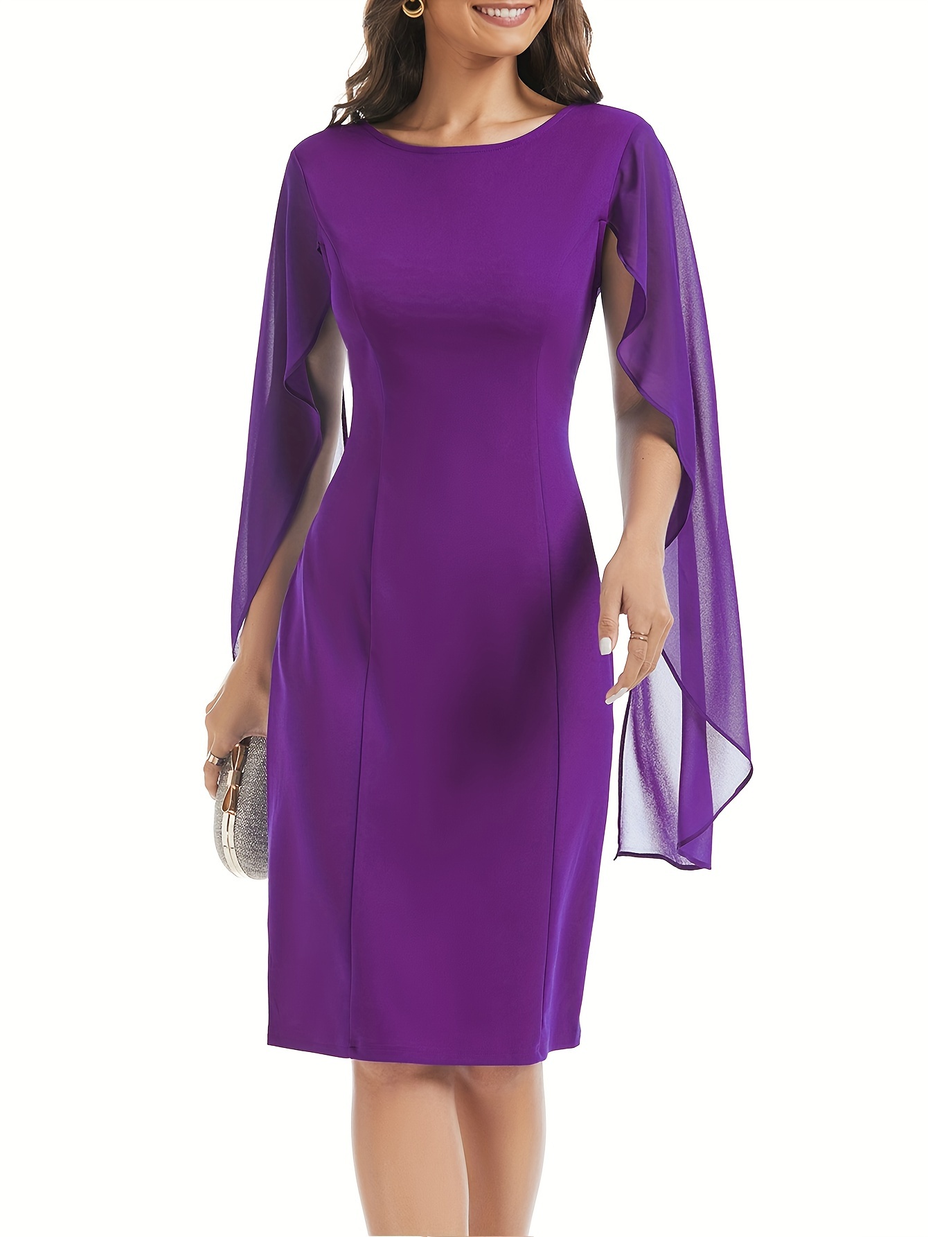 womens chiffon cloak sleeve mini cape dress v back semi - Temu