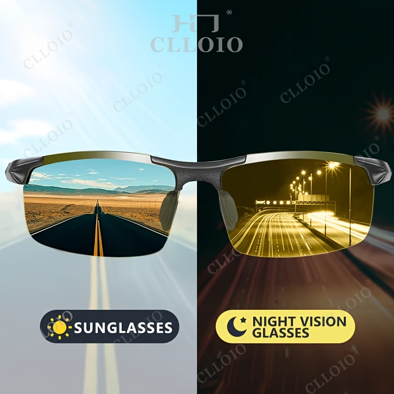

Men's Aluminum Magnesium Frame Photochromic Polarized Sunglasses, Casual Driving Day , Yellow Lens Anti-glare Driver Goggles