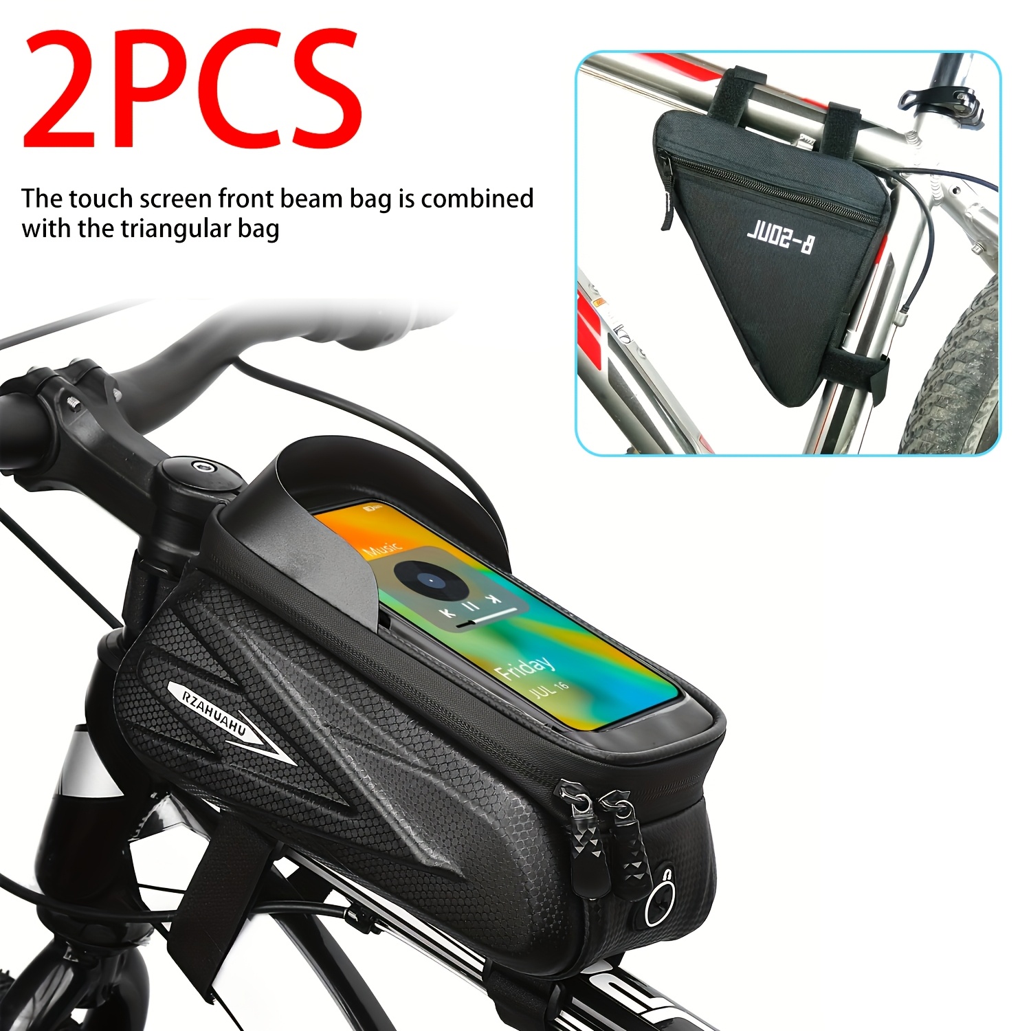 TEMU 2pcs Set/touchscreen Front Beam Bag, Water Bottle Triangle Bag, Small Triangle Bag, Bicycle Rear Bag, Bicycle Handlebar Bag. Large Capacity, .
