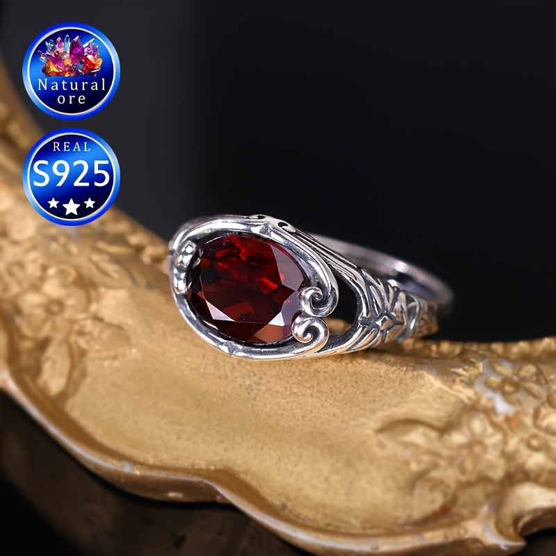 S925 Silver Red Garnet Ring, Gift Boxed