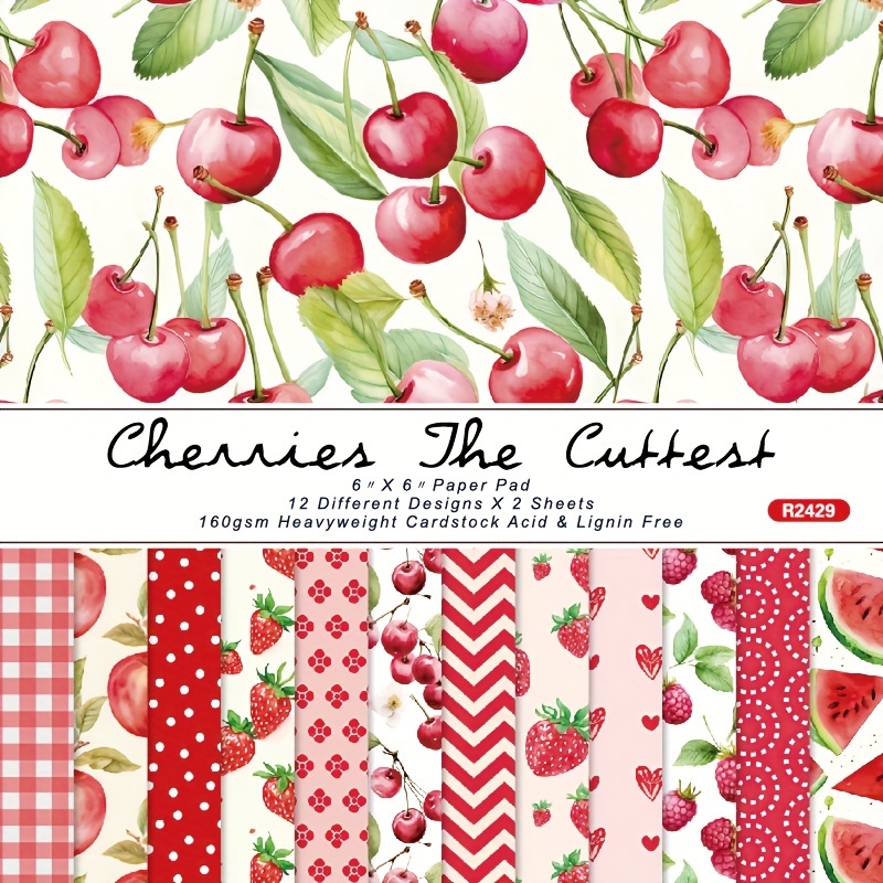 

6"x6"-24 Sheets Cherries Paper Pad Designed Papers For Gift Album Art Decorative Craft Paper Festival Diy Retro Decoration Printing Card Making Gifts Packing Decoration R2429- Alinacutle