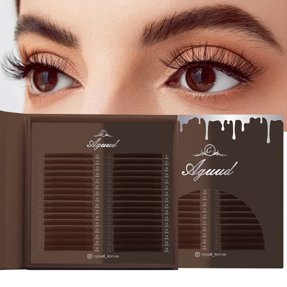 Image of Aguud Ultra Matte Chocolate Brown & Dark Brown Mix Lash Extensions, 32 , 0.07mm Thickness, 9mm-16mm Lengths, Large Tray For Individual Volume Lashes, , Natural Look, C/d , Aguud