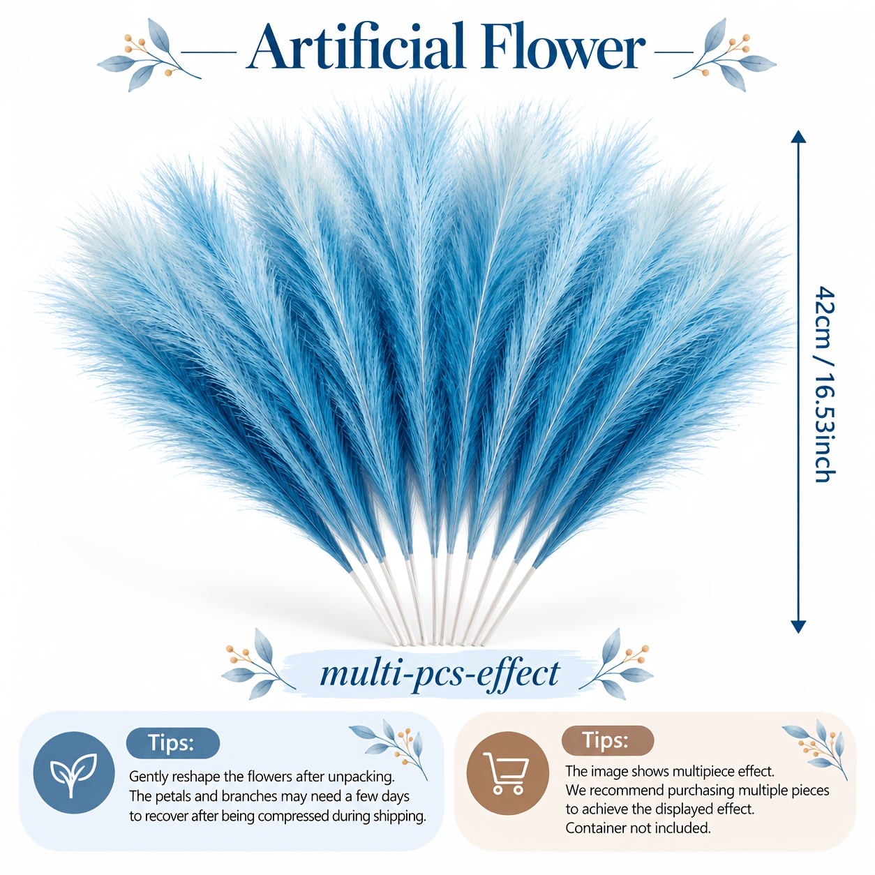 TEMU 14/26 pezzi di di artificiale blu, di fiori finti soffici per vaso, centrotavola, soggiorno, camera da letto, ufficio e decorazioni per la casa