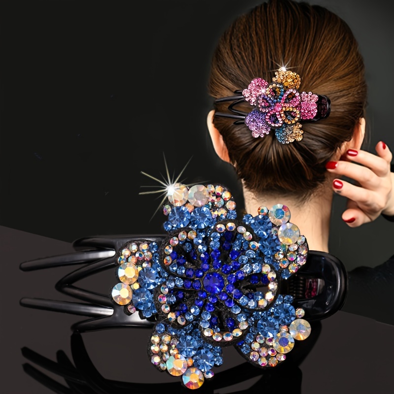 elegant bling bling rhinestone flower decorative hair clip vintage ponytail holder for women and daily uses