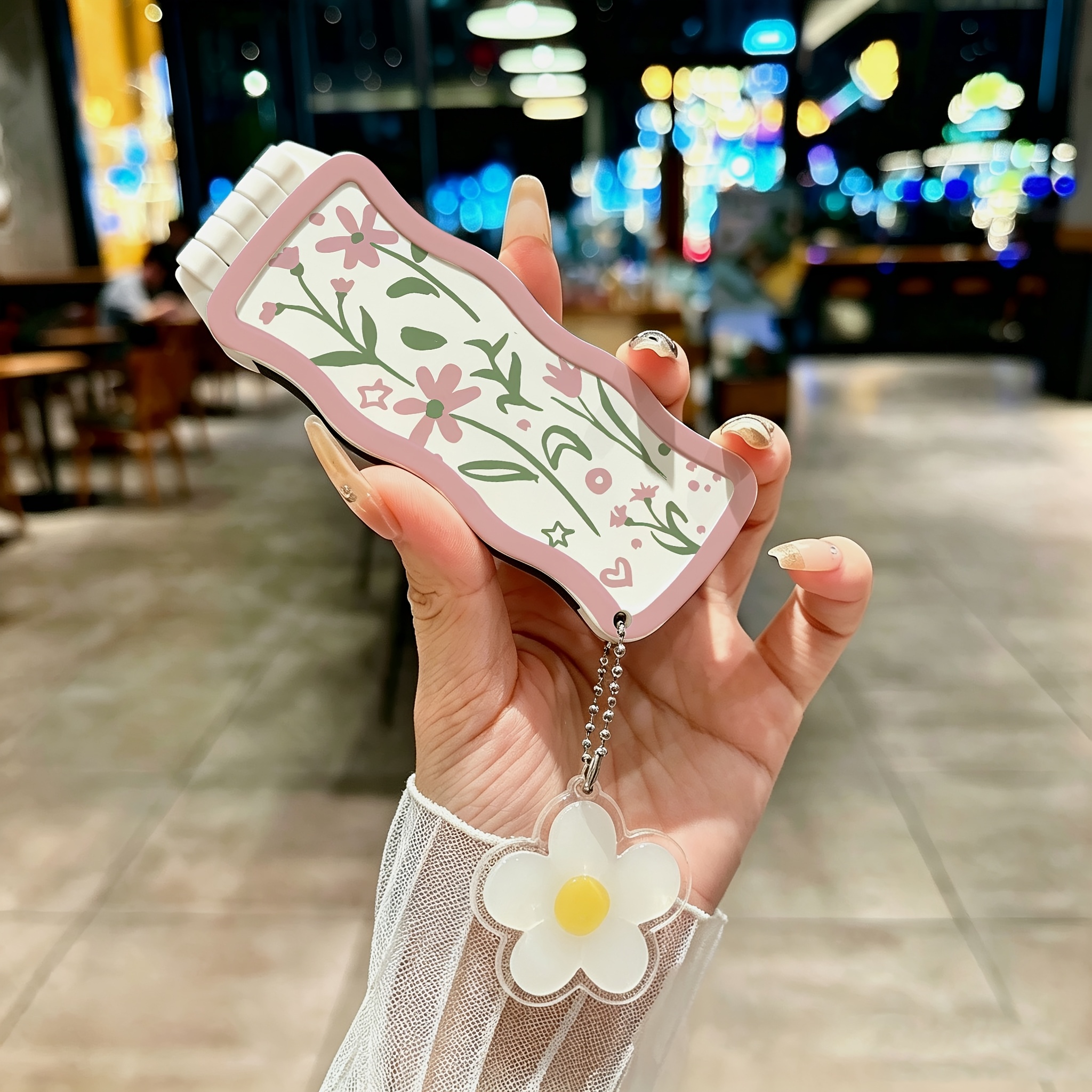 TEMU Portable Durable 2-in-1 Foldable Comb With Mirror And Cushion Teeth - Hand-painted Floral Pattern - Travel Makeup Mirror With Adjustable Stand -