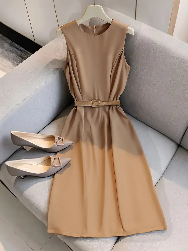 womens elegant beige sleeveless dress belt perfect spring - Temu Mauritius womens elegant beige sleeveless dress belt perfect spring - Temu Mauritius