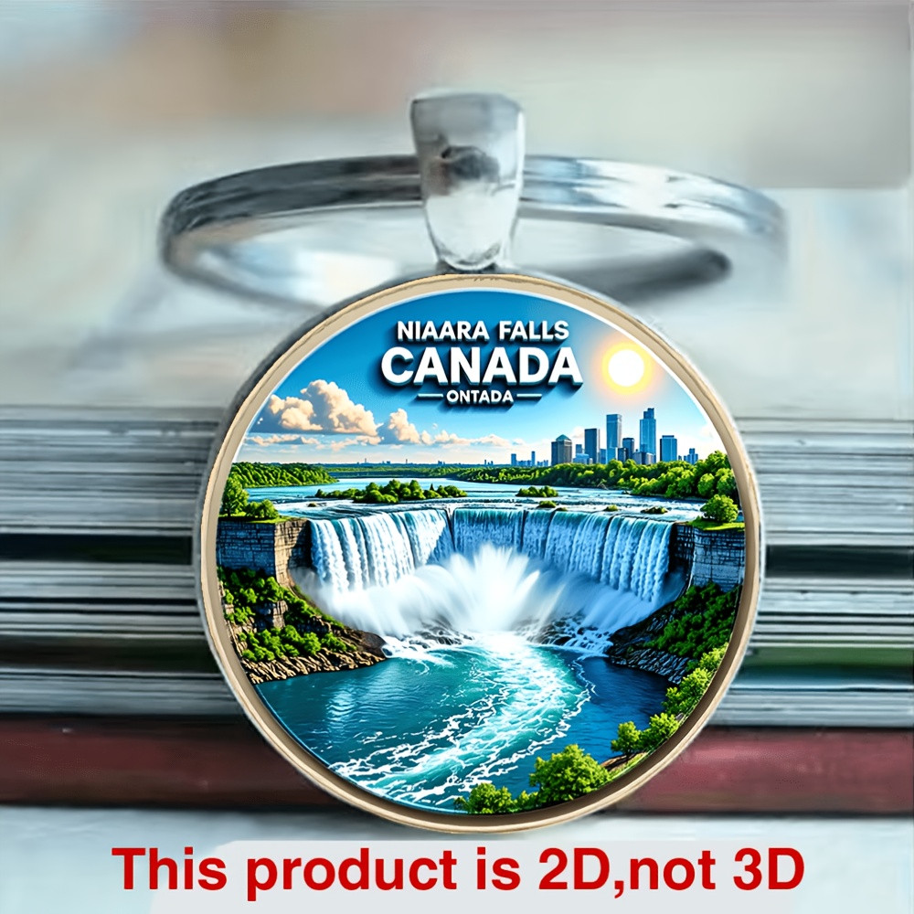 TEMU 1pc Porte-clés 2D Plat, Thème Paysage Naturel "Chute du " Canada, Réaliste Multi-Couches avec Design de Ciel , Convient pour Clés de Voiture,