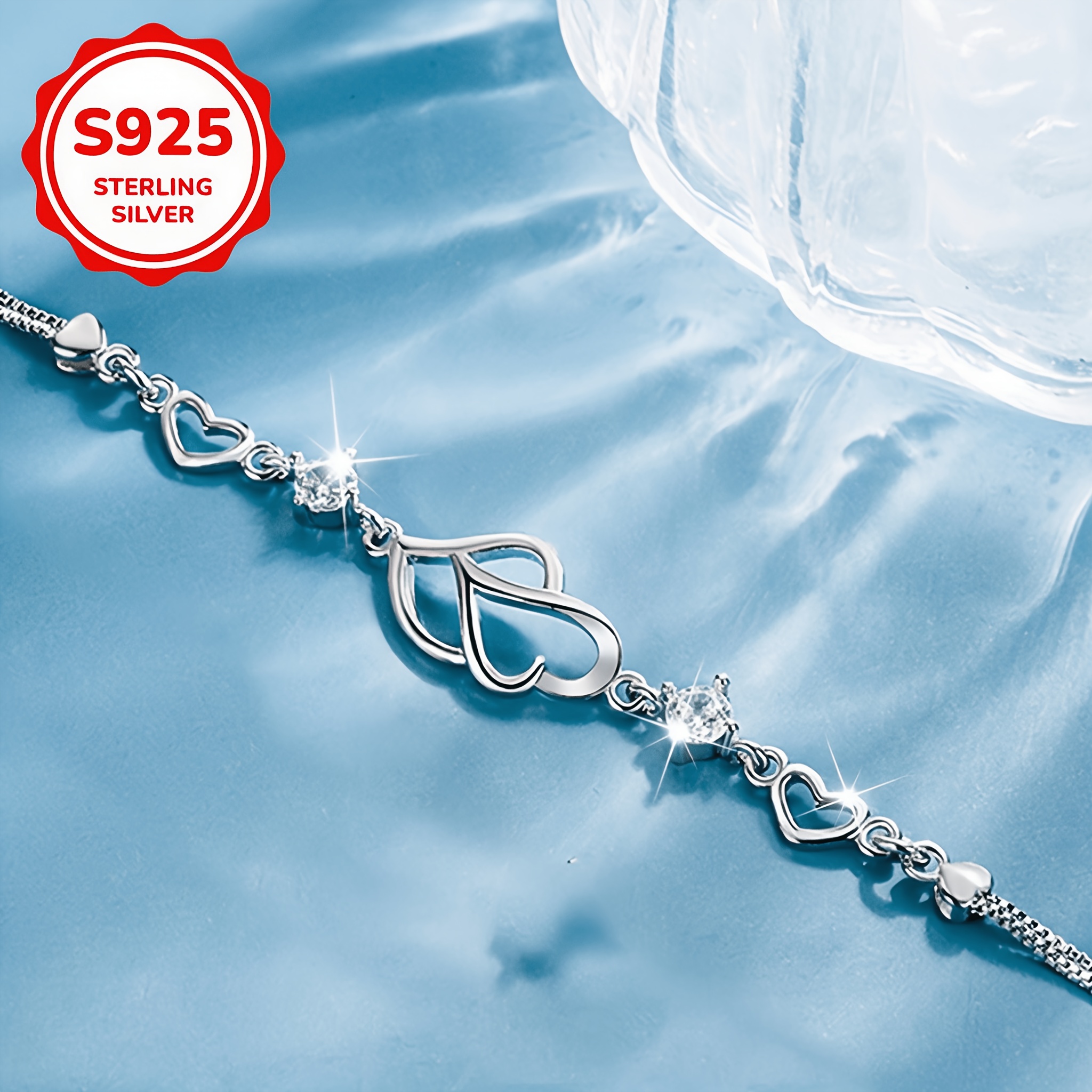 Women's 925 Sterling Silver Interlocking Irregular Heart Bracelet