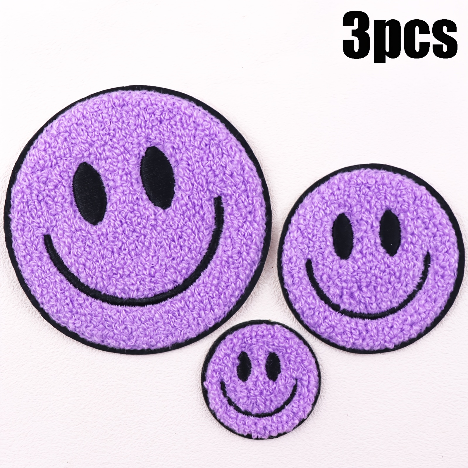 E-shop 3 Stück fröhliche Gesichter Stickerei-Patches – Doppelseitige Klebeapplikationen (Groß/Mittel/Klein) – Paar- und Familien-Stickpatches, DIY