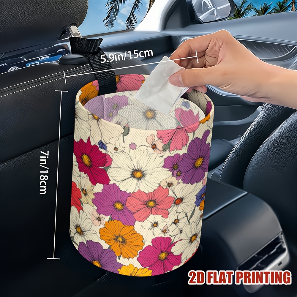TEMU 1 pièce Sac poubelle de voiture pliable et réutilisable avec un motif floral dessiné à , convient pour l'élimination et le stockage des déchets