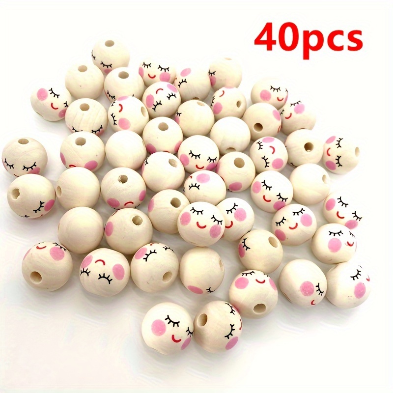 40pcs Wooden Round Beads For Handmade Creative Necklace Jewelry Craft Beads