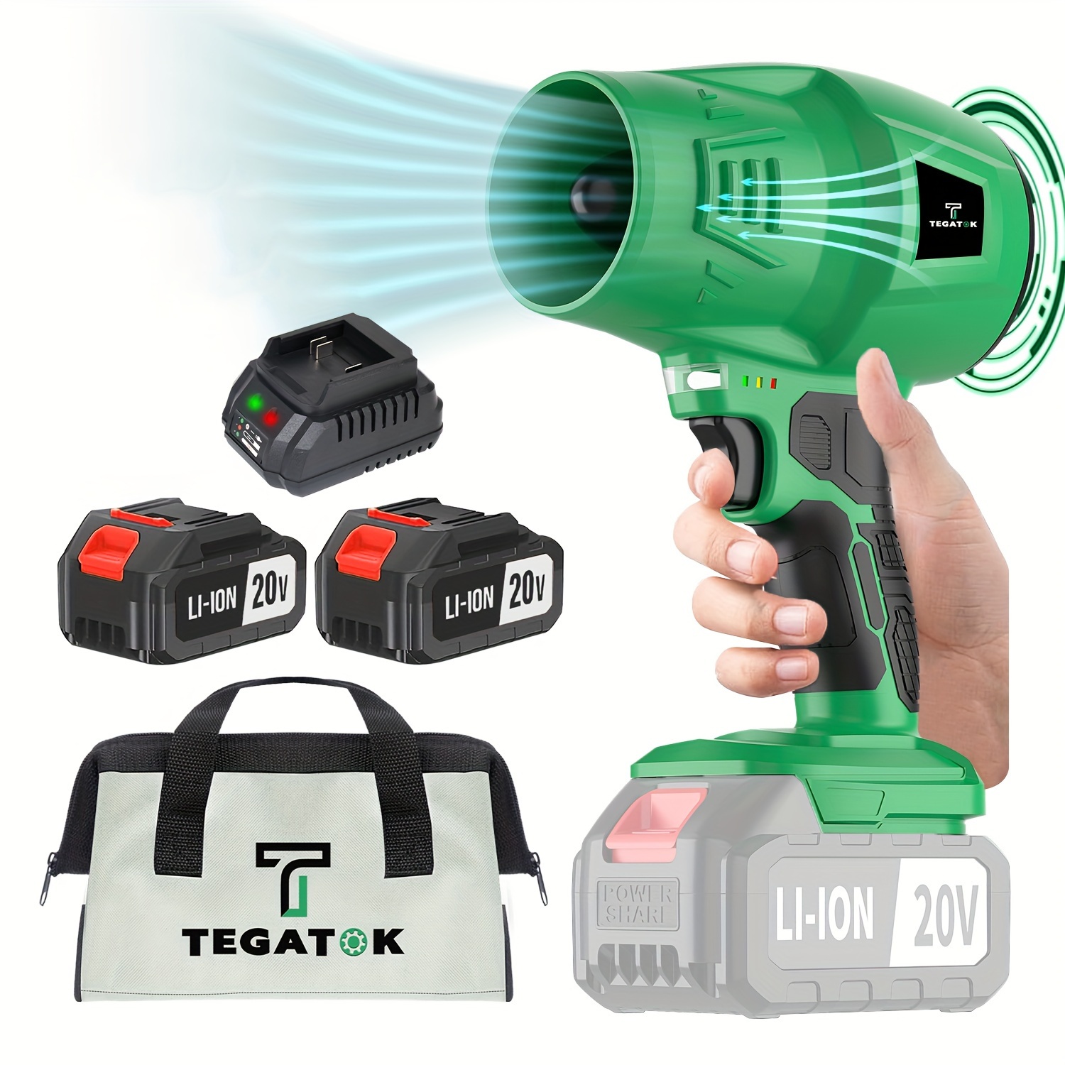 

Tegatok Violent Fan, , Water, Air, Dust, Leaves, Snow, Vacuum, With 4.0ah Battery, 1 Hour Quick Charger, Vacuum Accessories, And Portable Tool Bag, Used At Home, , And Outdoors