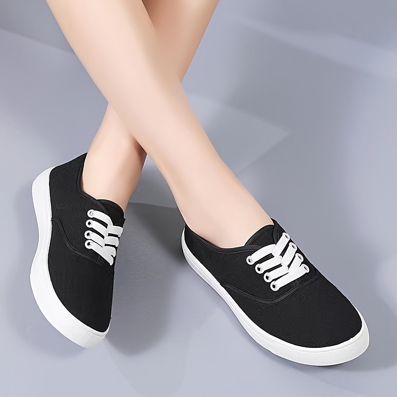 women s lace canvas sneakers casual round toe low top flat Temu