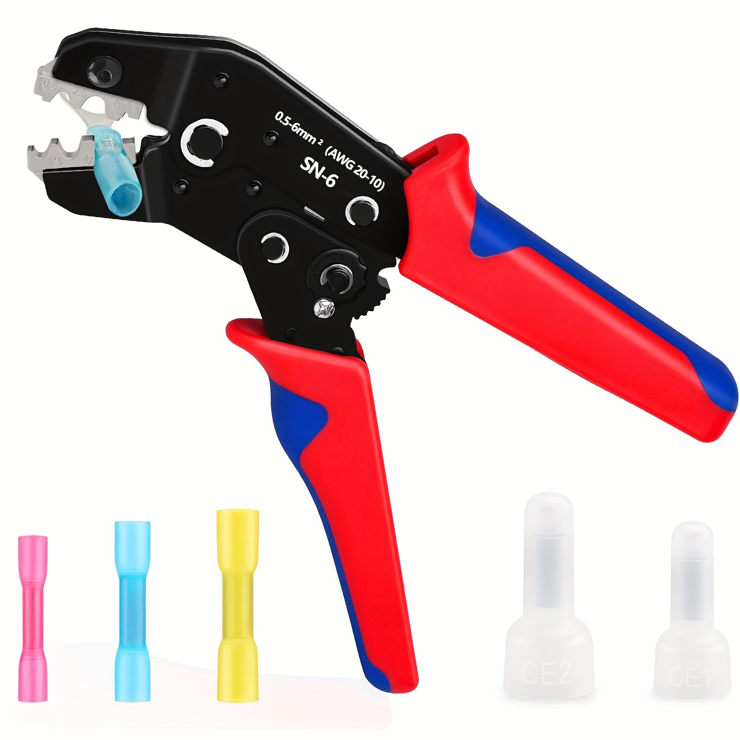 the red and blue sn 6 crimping tool is suitable for crimping for heat shrink connectors of awg   0 5 6mm ensuring a secure connection that does not    