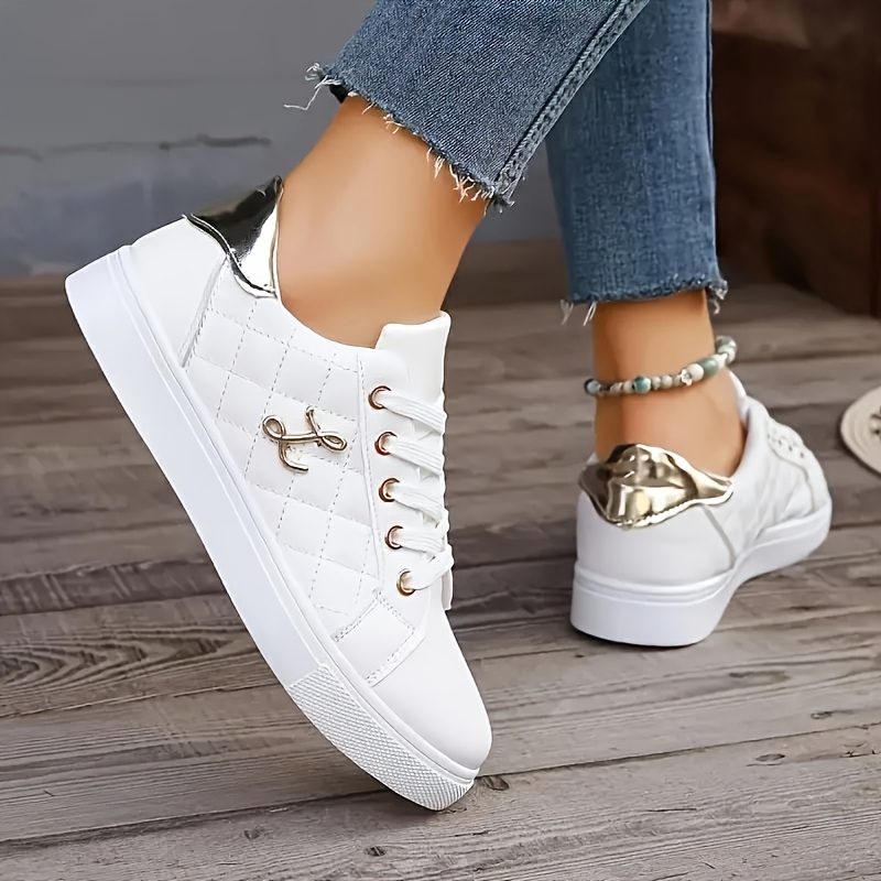 Zapatillas Deportivas Casuales con Cordones para Mujer, Zapatos de Tenis  Blancos y Gruesa Versátiles y Elegantes
