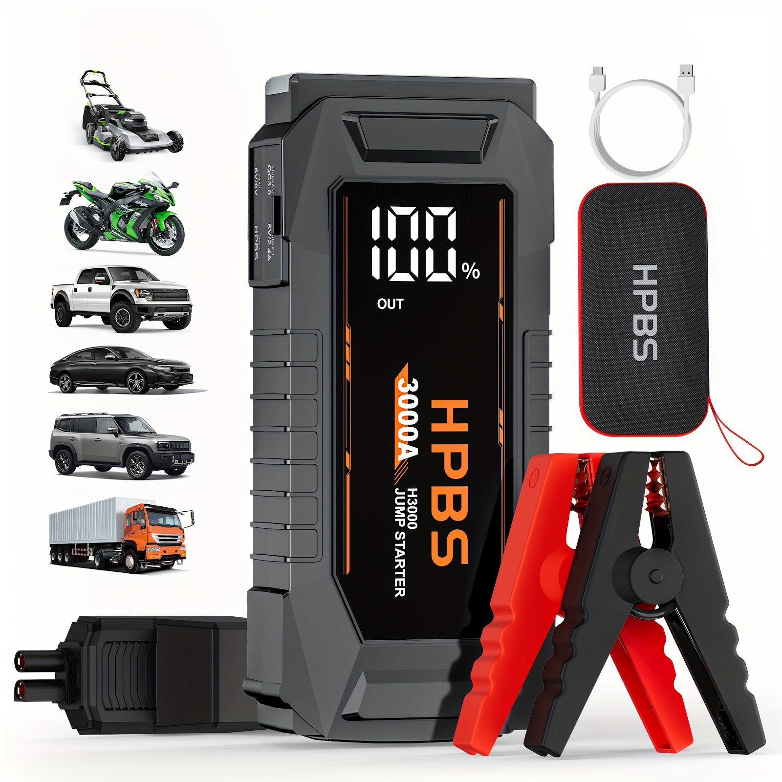 

- 3000a Car Battery For Up To 10l Gas And 8l Diesel Engines, 12v Portable Battery Box With 3.0" Lcd Display