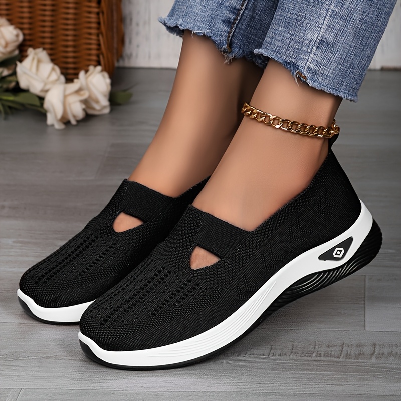 TEMU Lightweight And Fashionable Women's Knit Sneakers Featuring A Cut-out Design In Red, Beige, Green, Blue, Black, And Purple, Suitable For With A