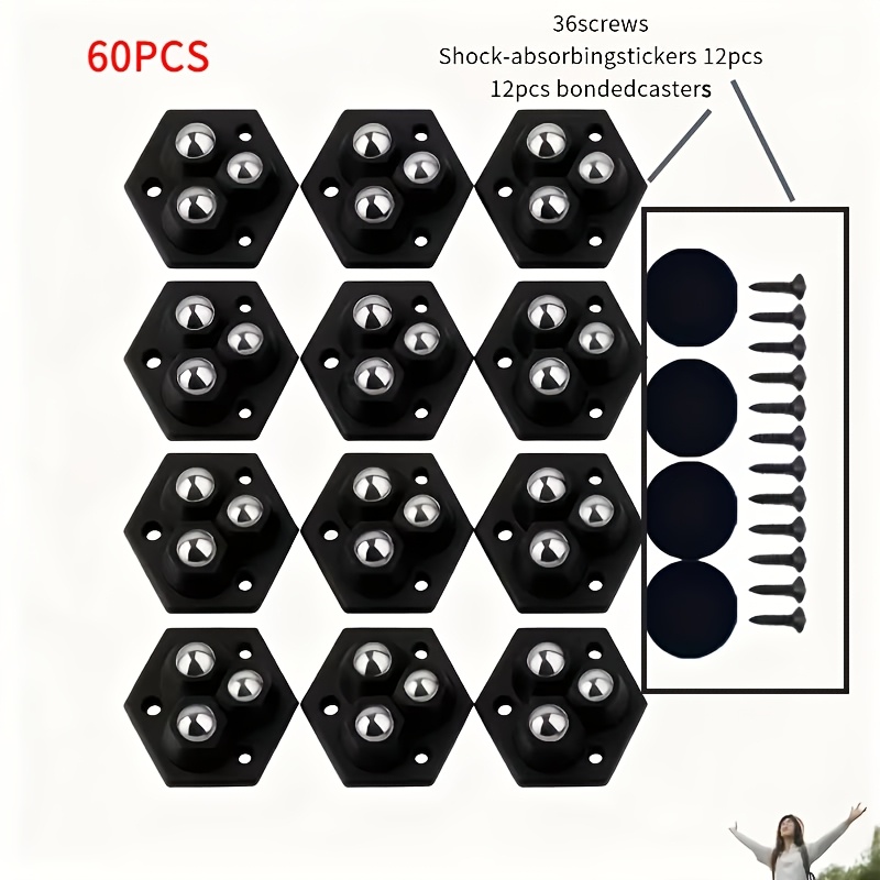 E-shop 60 Stück/12 Sets robuste Mini-Rollenräder mit 360° drehbarer Basis, 440 Pfund Tragkraft, ABS-Stahl, geräuschloser Betrieb, weiß/schwarz,