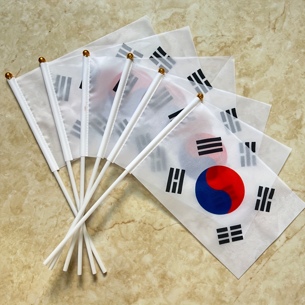 

10-pack Korean Waving Flags, 14x21cm, Polyester, Multipurpose Handheld Flags For Sports Events, , National Day, Party Decor, Desktop Decoration, No Electricity Needed